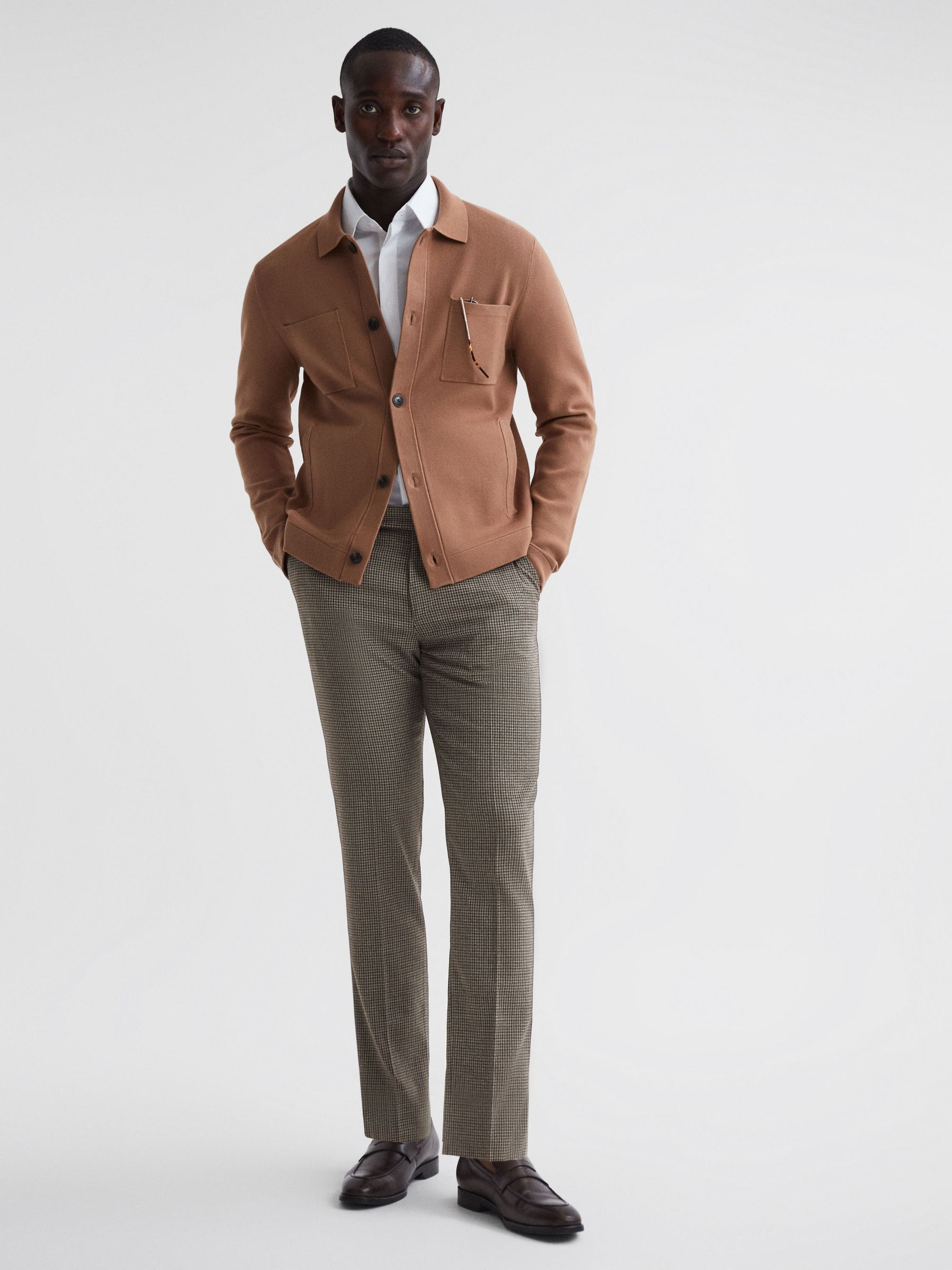 Slim Fit Puppytooth Trousers in Brown - Image 3 of 4