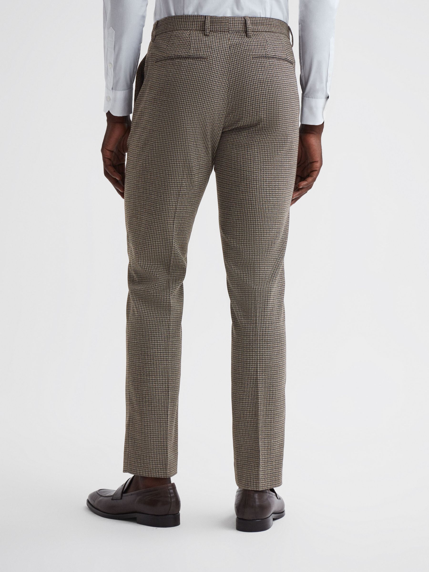 Slim Fit Puppytooth Trousers in Brown - Image 4 of 4