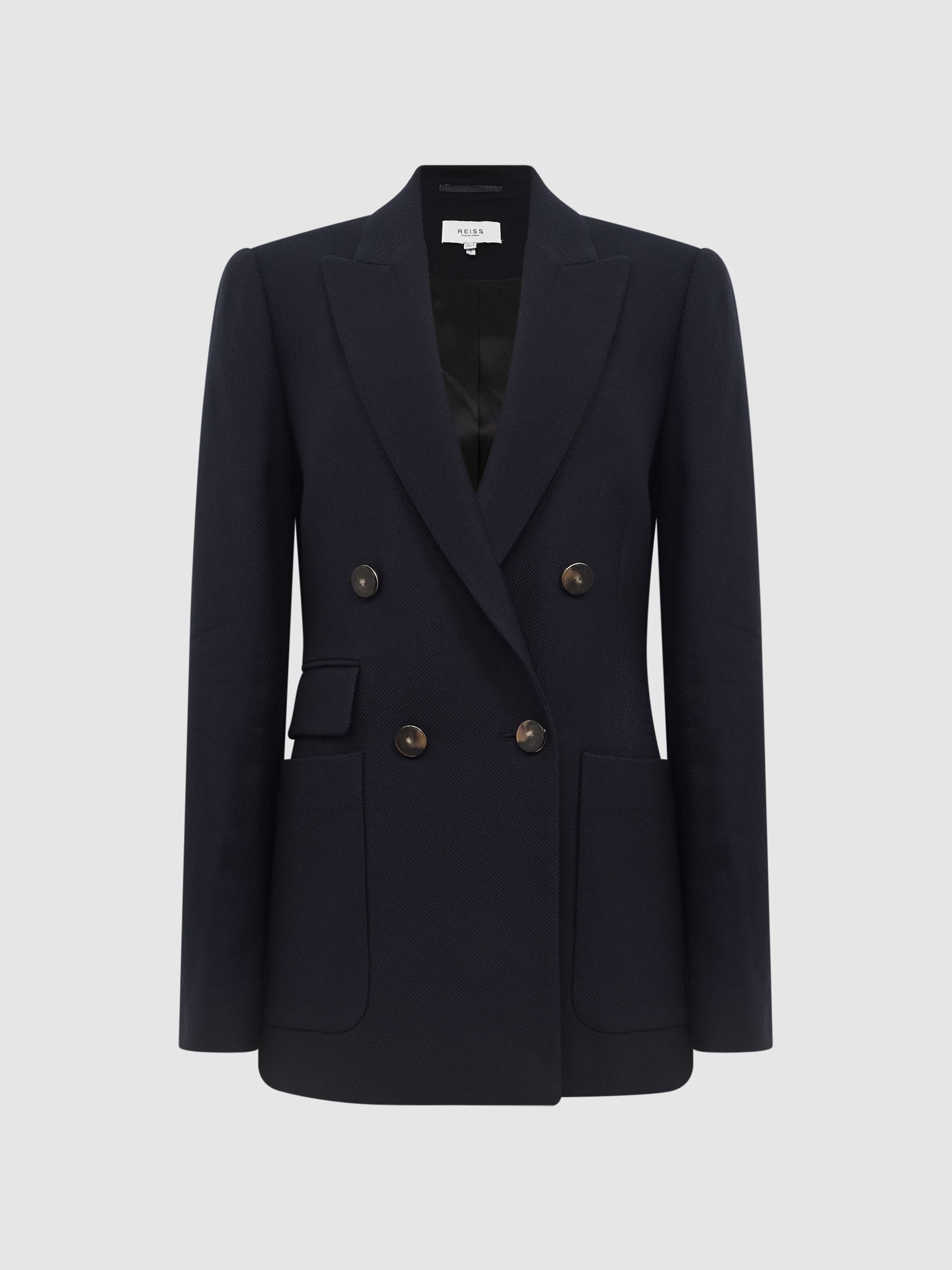 Double Breasted Twill Blazer in Navy - Image 2 of 7