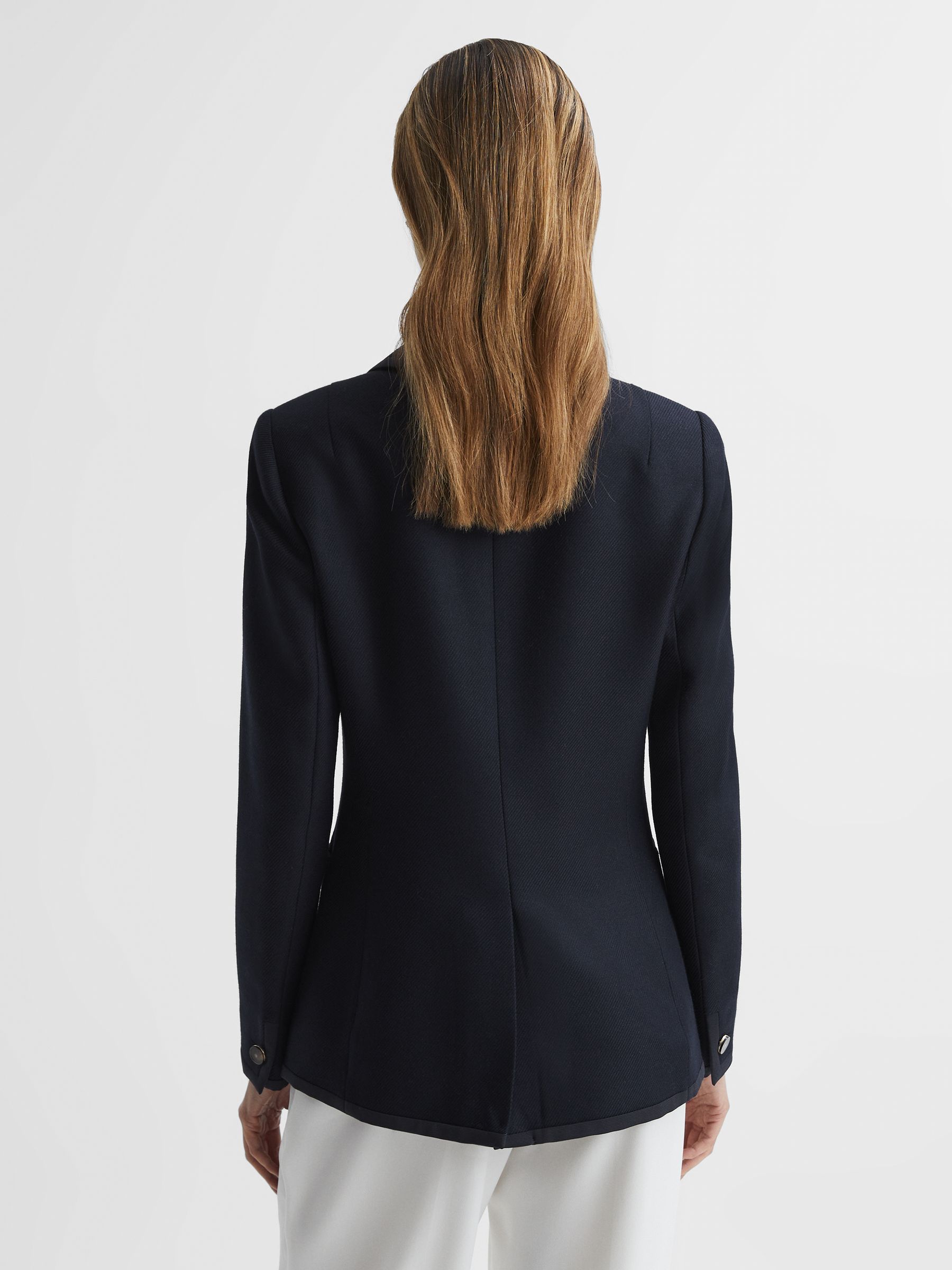 Double Breasted Twill Blazer in Navy - Image 5 of 7