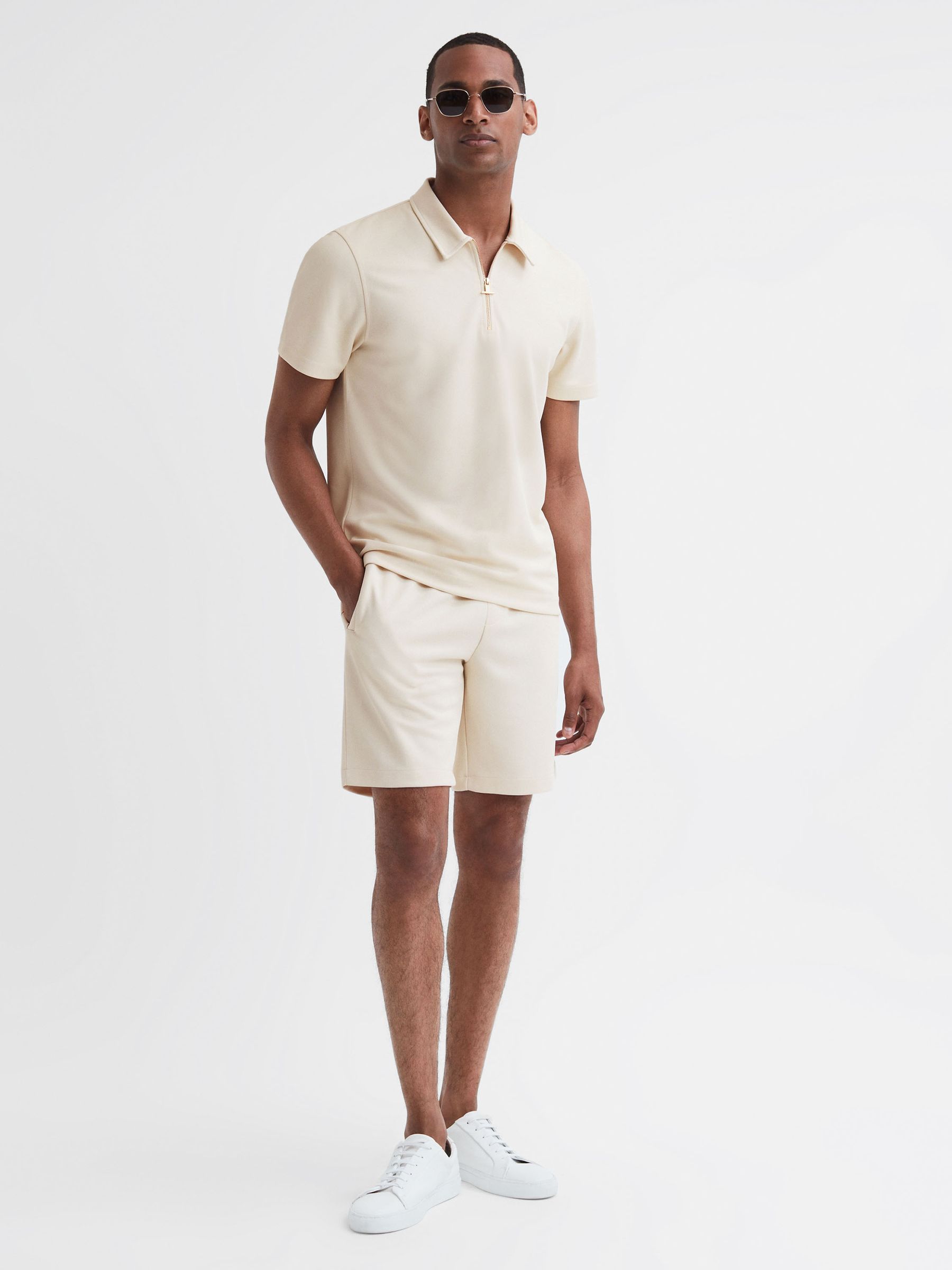 Slim Fit Drawstring Shorts in Ecru - Image 1 of 5