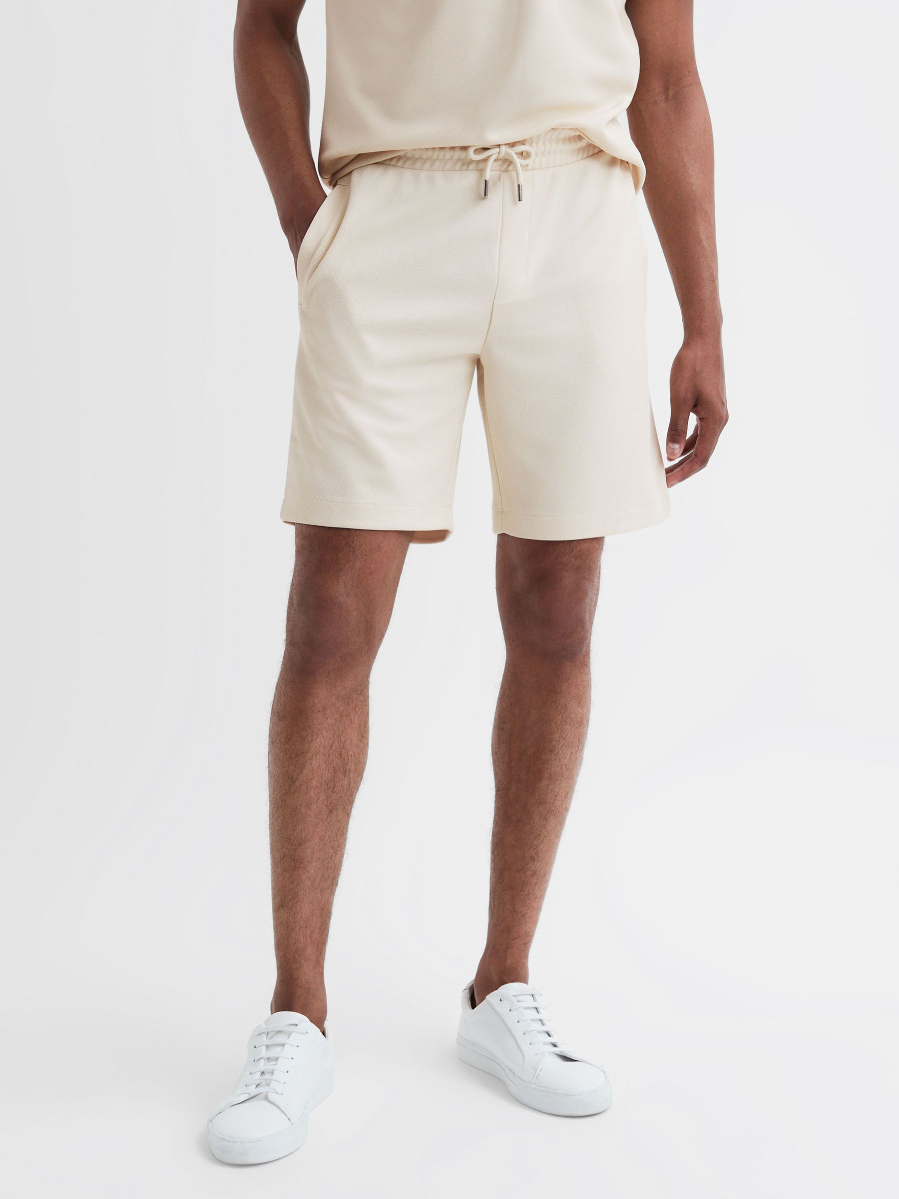 Slim Fit Drawstring Shorts in Ecru - Image 3 of 5
