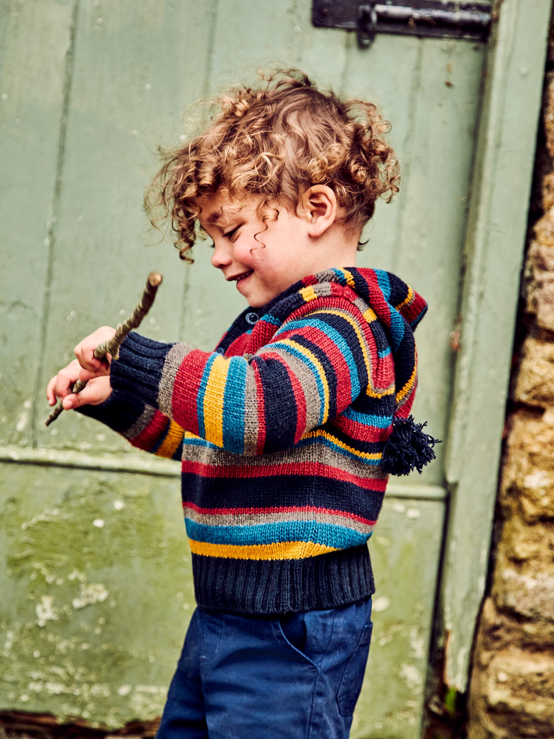Muted Striped Hooded Jumper in Navy - Image 1 of 3