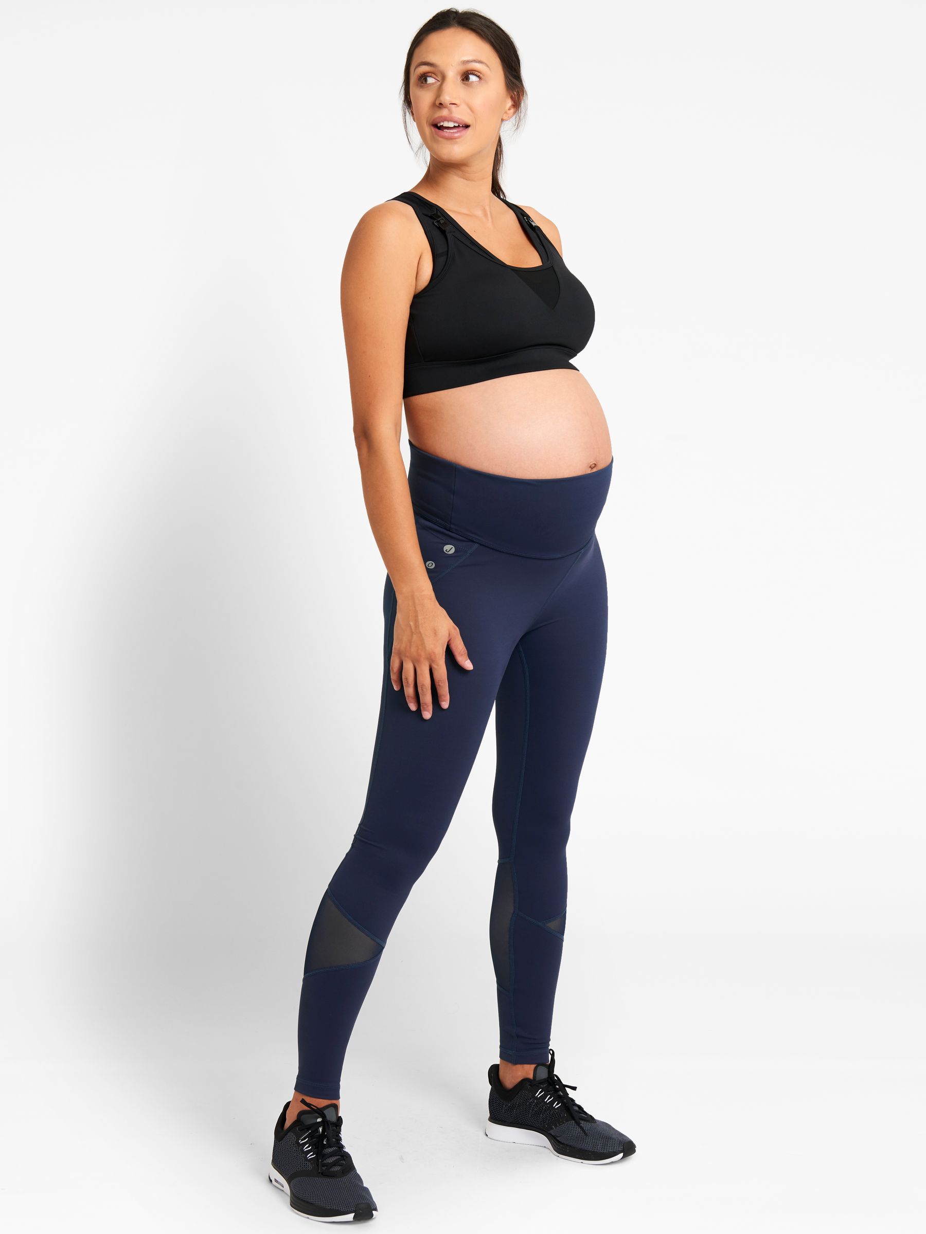 Navy Mesh Panel Performance Maternity Workout Leggings - Image 2 of 2