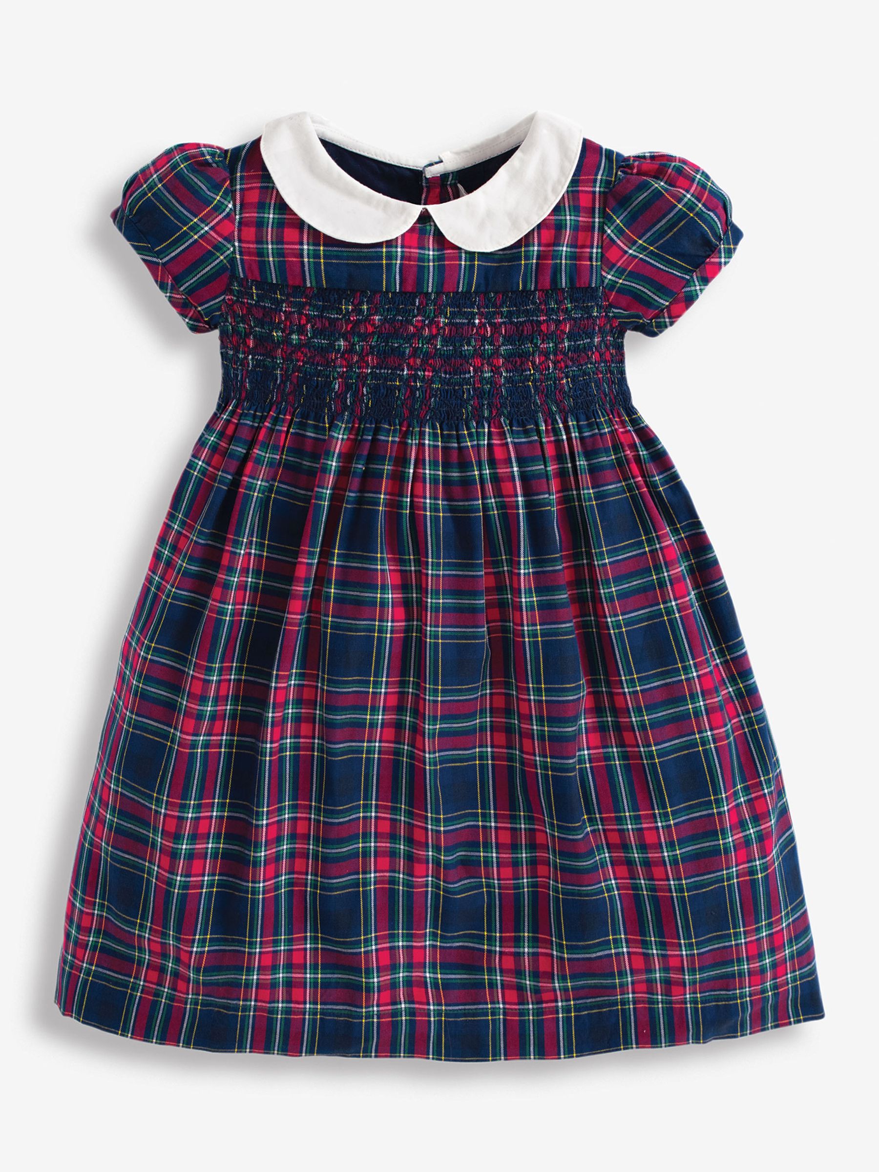 Smocked Tartan Party Dress in Navy - Image 2 of 3