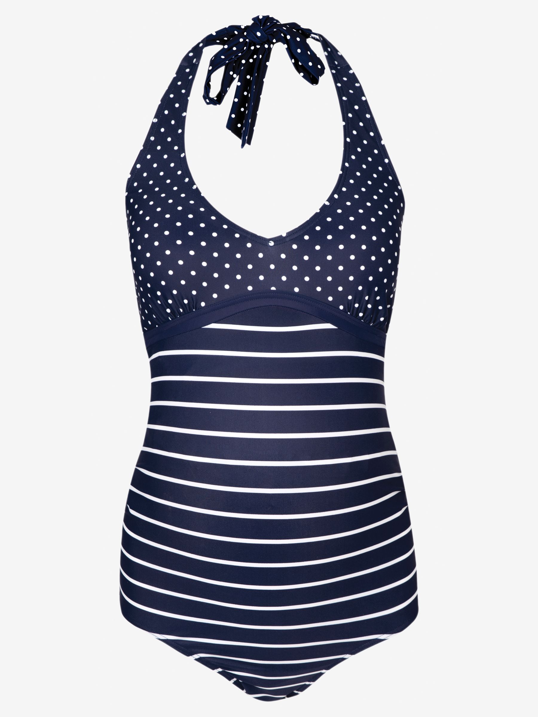Navy & White Stripe Maternity Halterneck Swimsuit in Navy White Stripe - Image 3 of 3