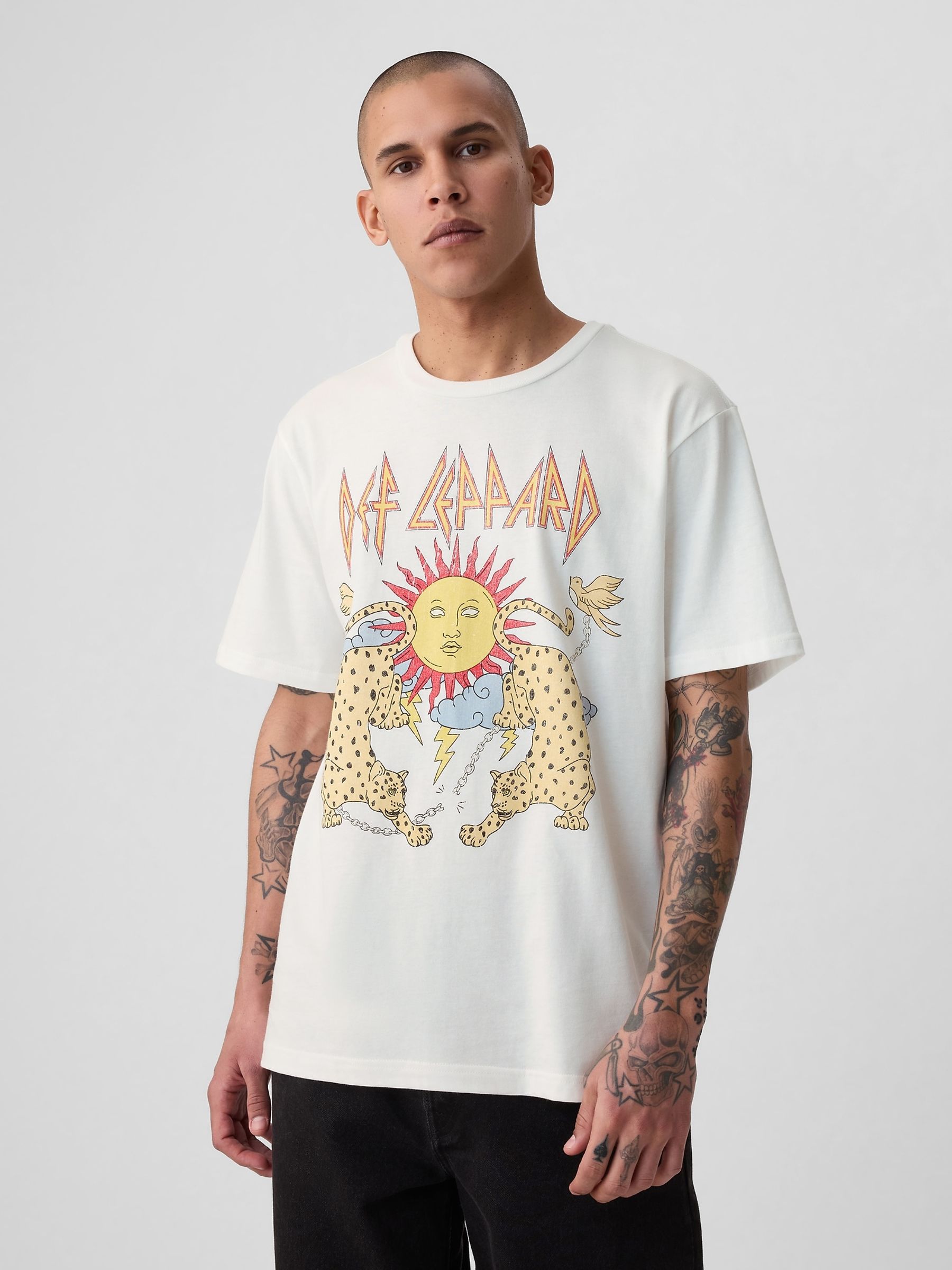 White Def Leopard Cotton Graphic Short Sleeve T-Shirt - Image 1 of 4