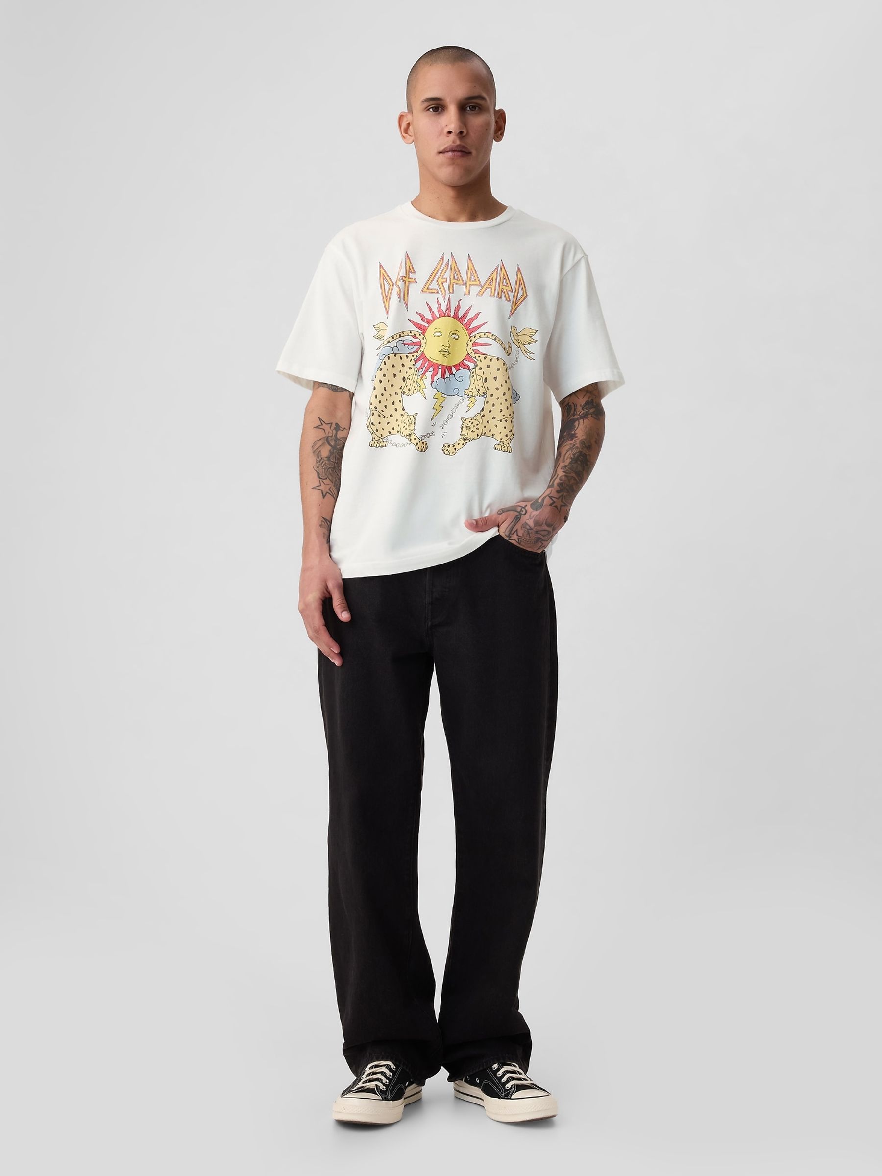 White Def Leopard Cotton Graphic Short Sleeve T-Shirt - Image 3 of 4