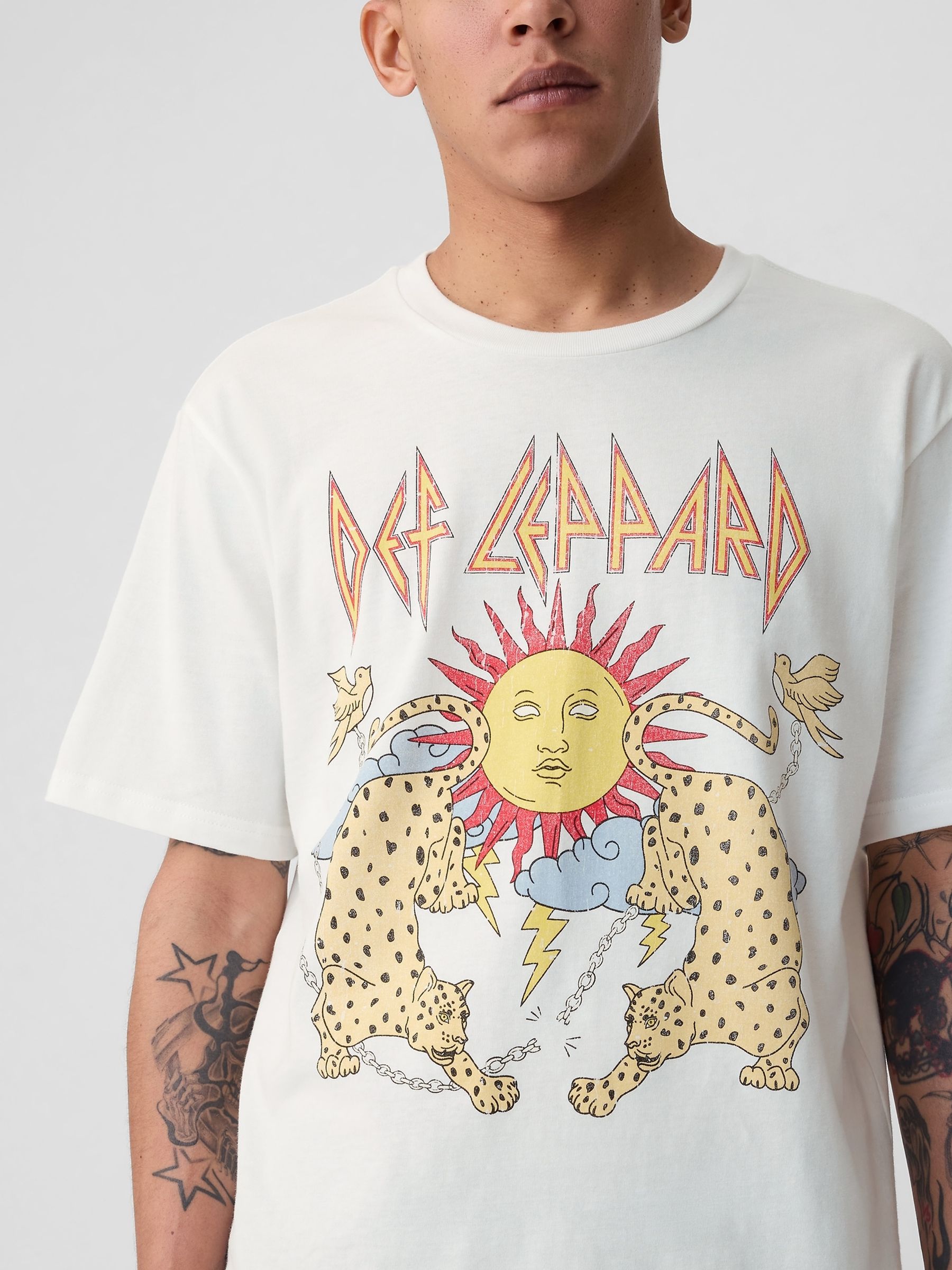 White Def Leopard Cotton Graphic Short Sleeve T-Shirt - Image 4 of 4