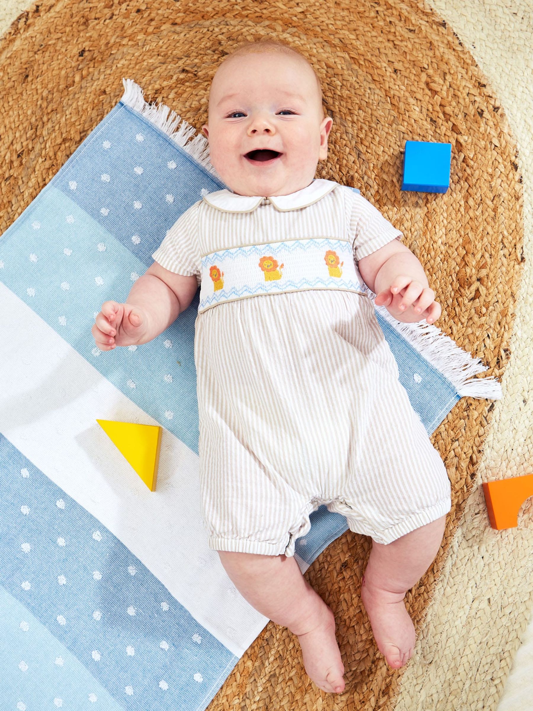 Stone Lion Embroidered Smocked Baby Romper - Image 4 of 5