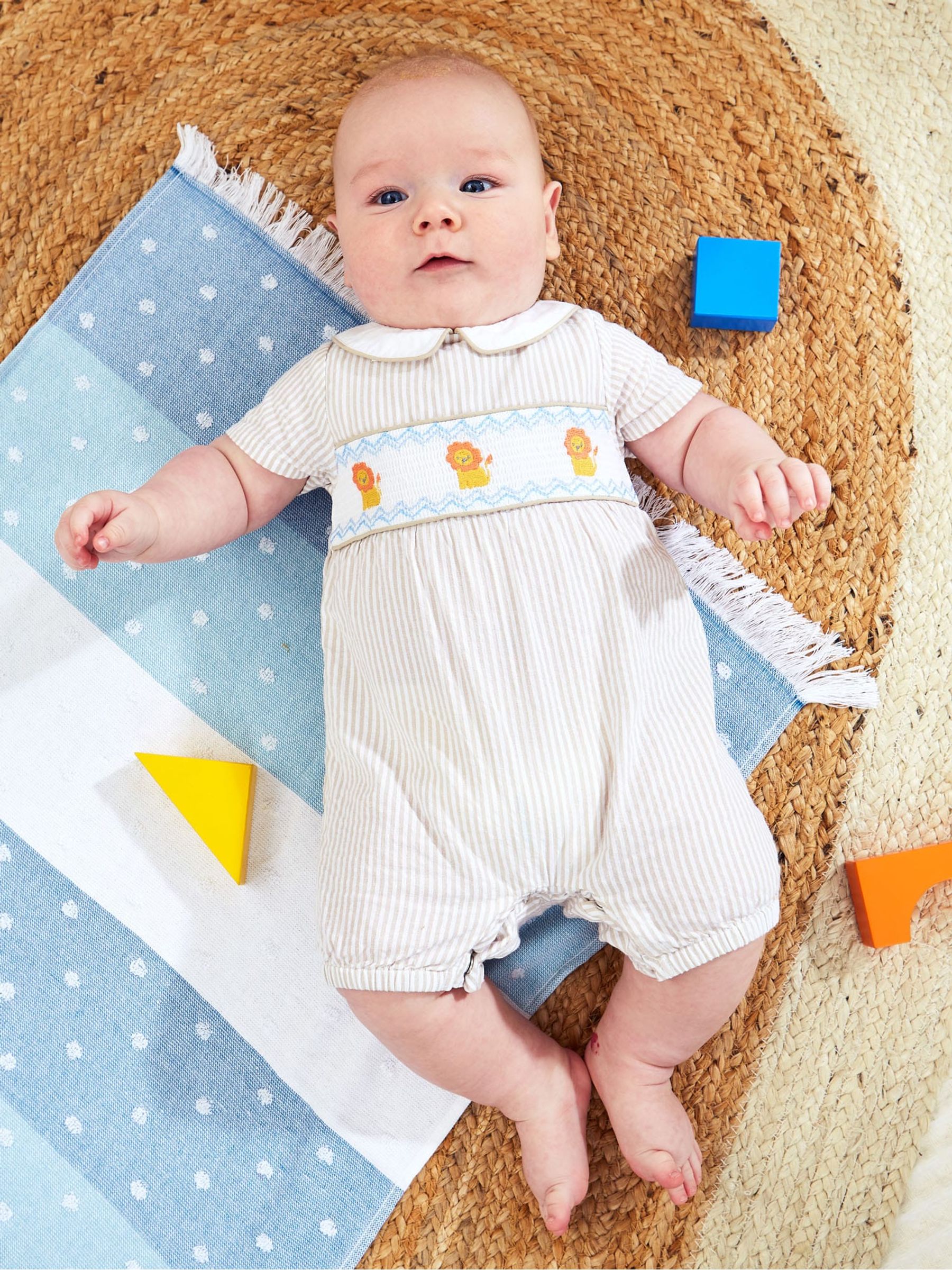 Stone Lion Embroidered Smocked Baby Romper - Image 5 of 5