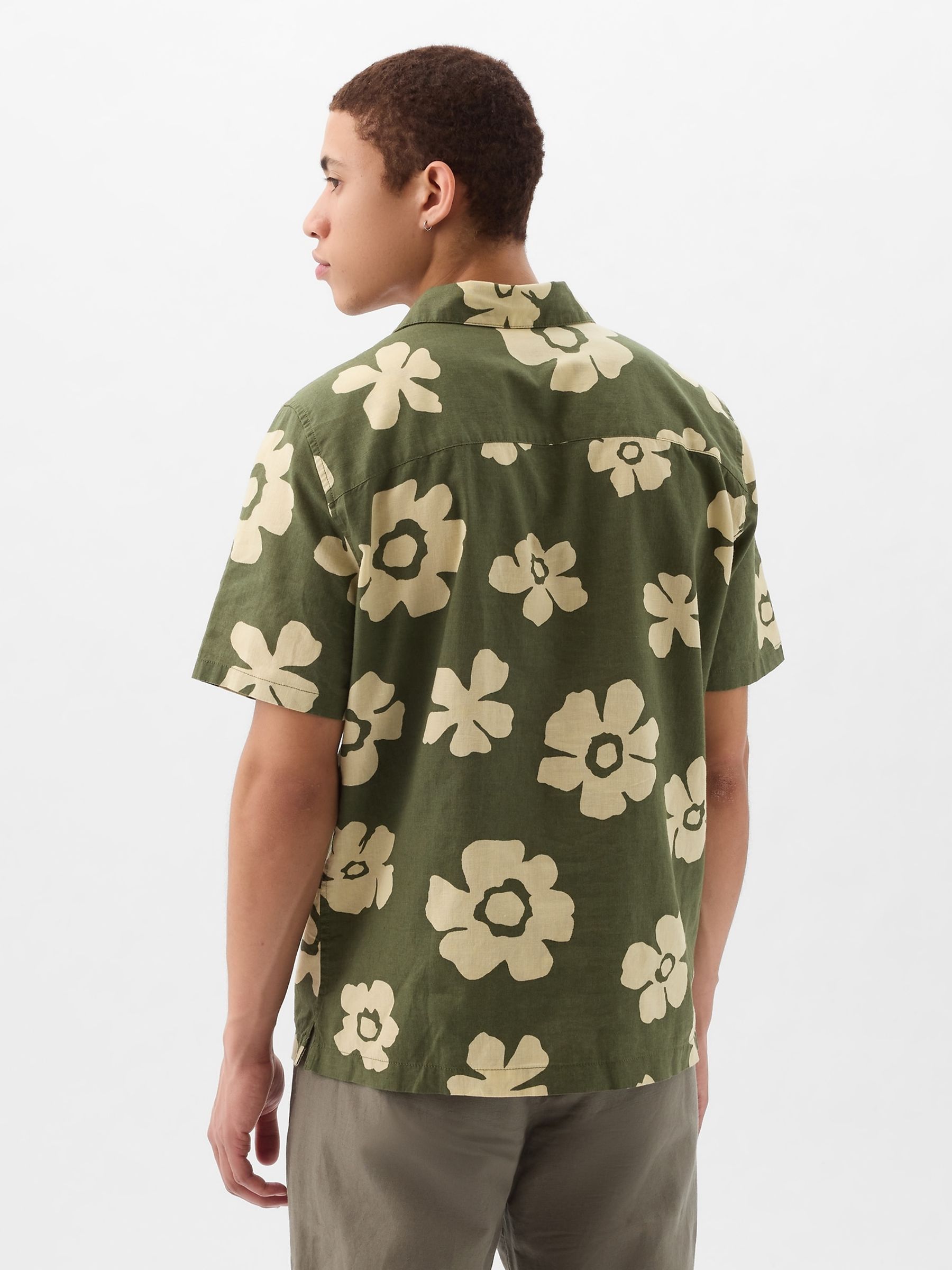 Green Linen-Cotton Blend Short Sleeve Shirt - Image 2 of 4