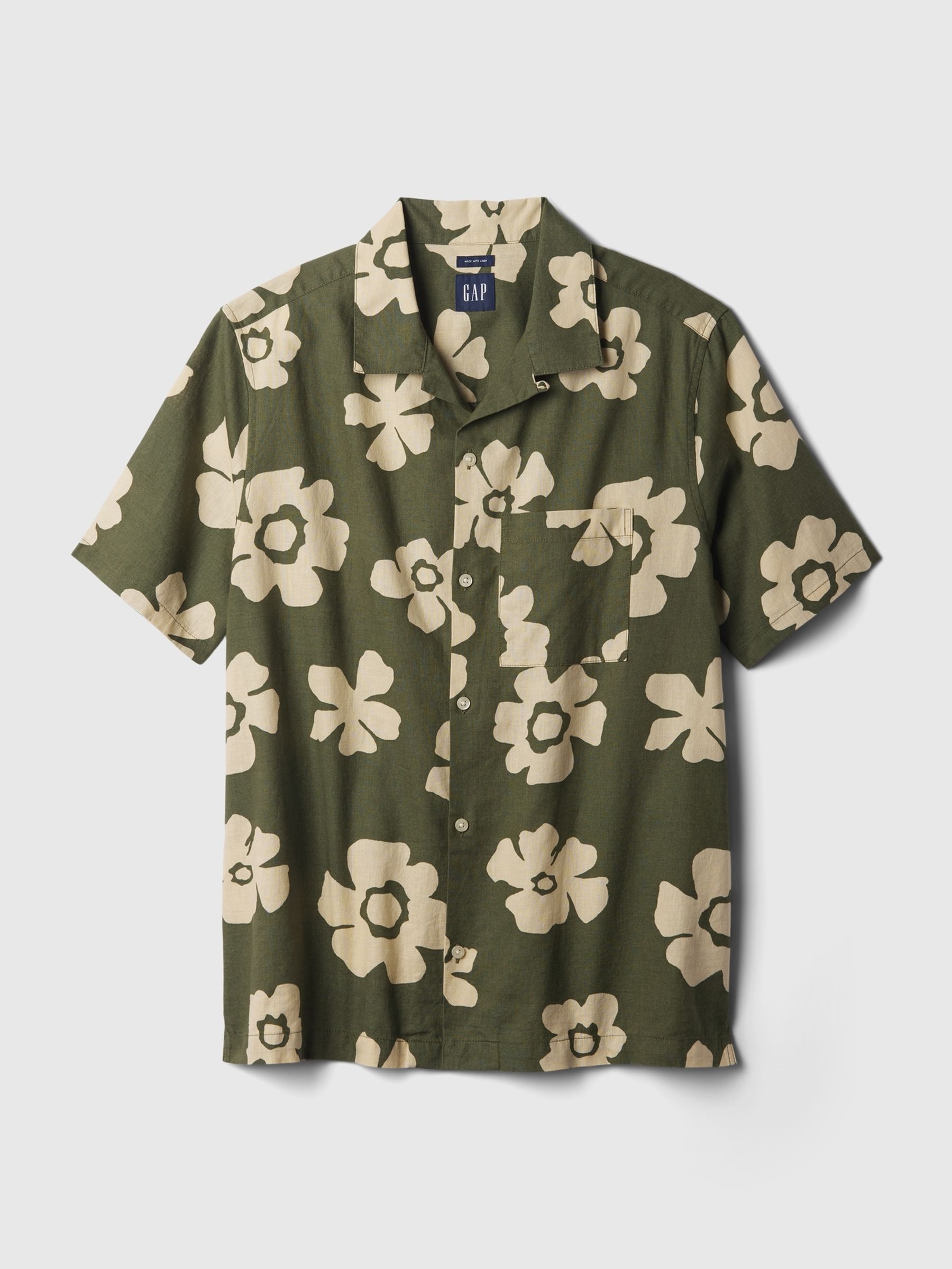 Green Linen-Cotton Blend Short Sleeve Shirt - Image 4 of 4
