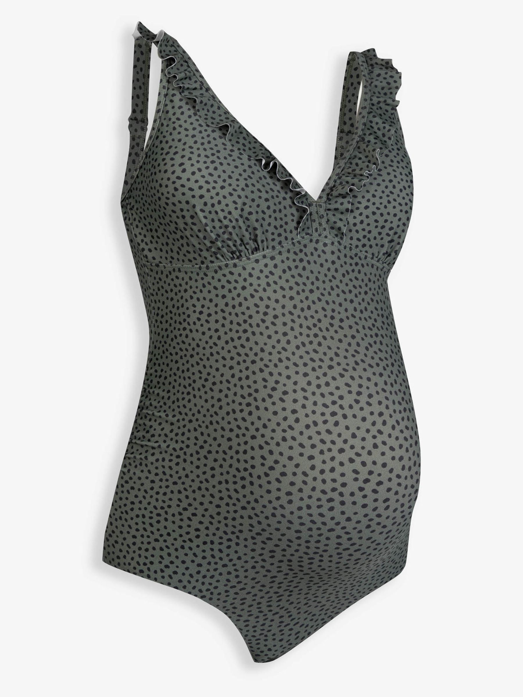 Khaki Green & Black Spot Frill Maternity Swimsuit - Image 3 of 3