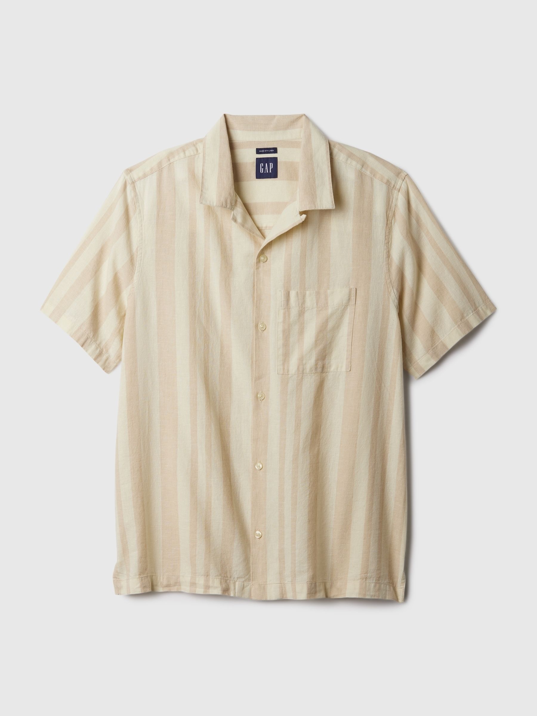 Neutral Linen-Cotton Blend Short Sleeve Shirt - Image 4 of 4