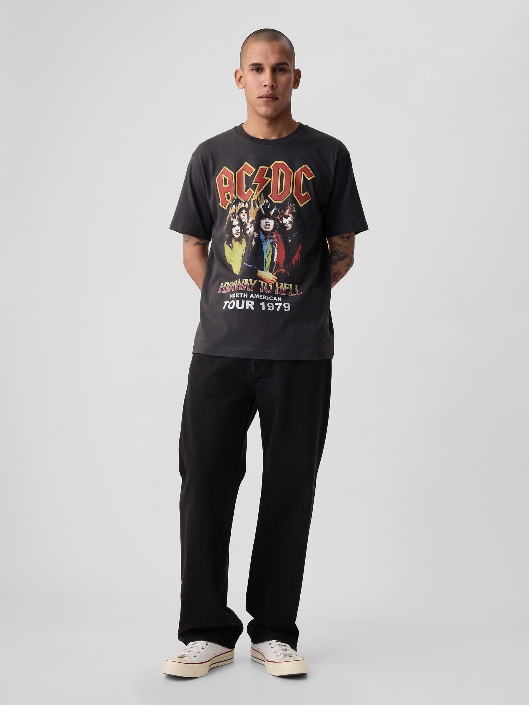 Grey ACDC Cotton Graphic Short Sleeve T-Shirt - Image 1 of 4