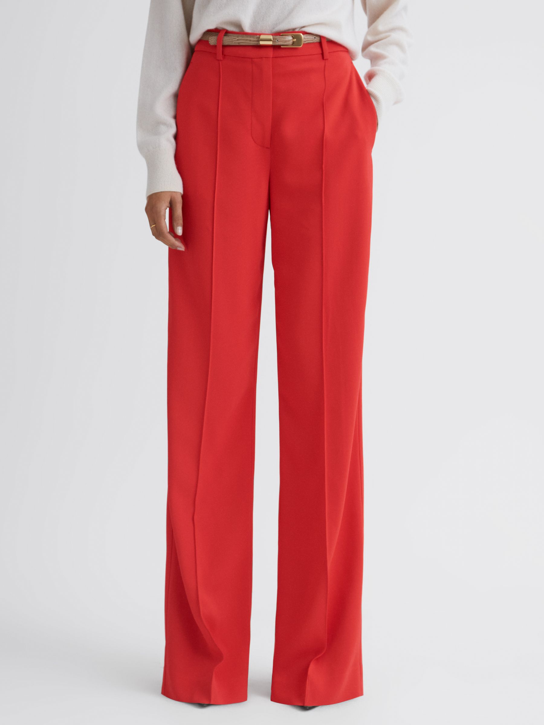 Wide Leg Mid Rise Trousers in Coral - Image 1 of 5