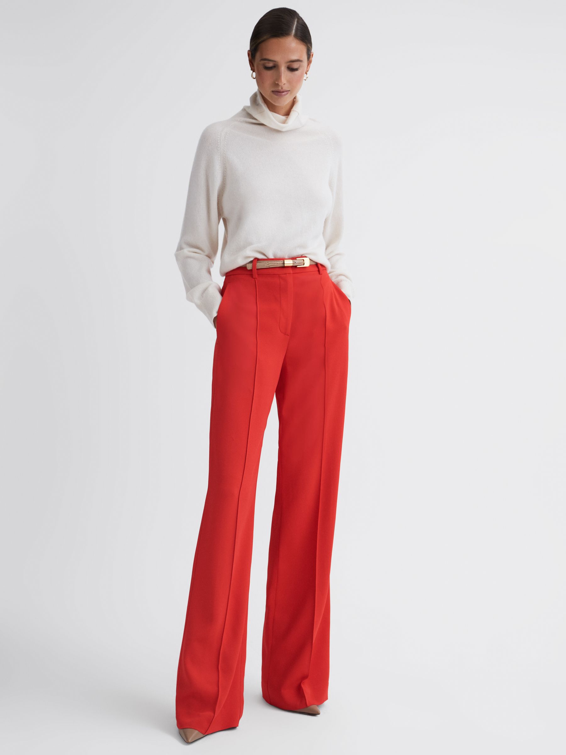Wide Leg Mid Rise Trousers in Coral - Image 4 of 5