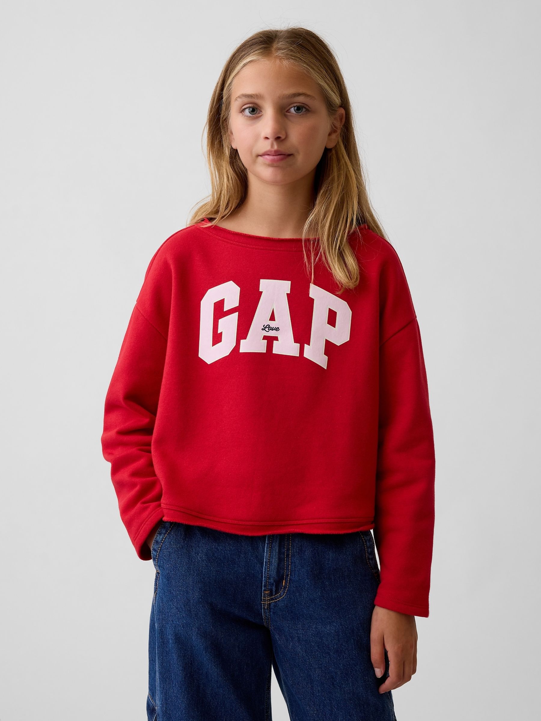 Red Vintage Soft Rolled Neck Off-Shoulder Logo Sweatshirt - Image 1 of 5 Red Vintage Soft Rolled Neck Off-Shoulder Logo Sweatshirt - Image 1 of 5