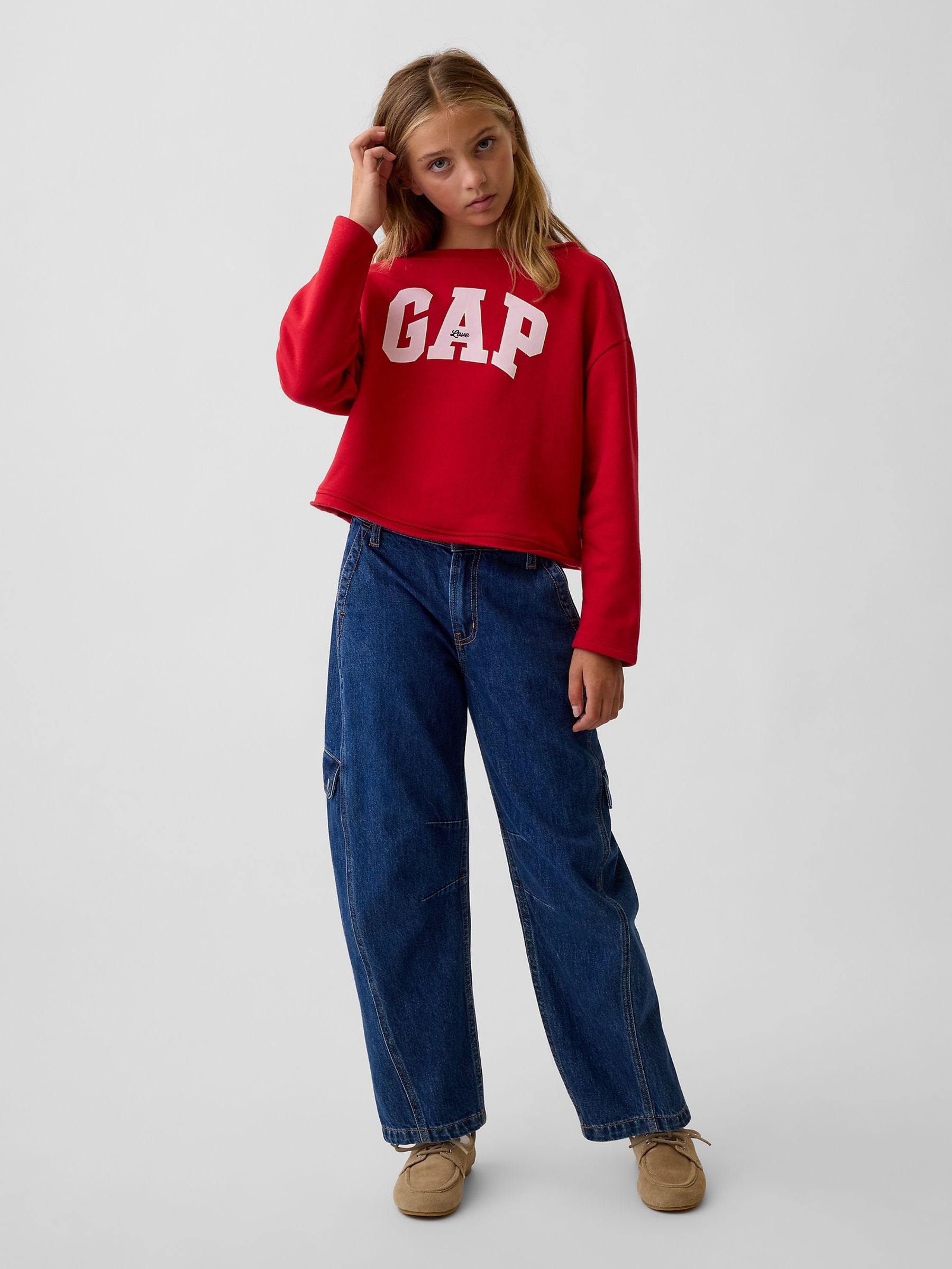 Red Vintage Soft Rolled Neck Off-Shoulder Logo Sweatshirt - Image 3 of 5