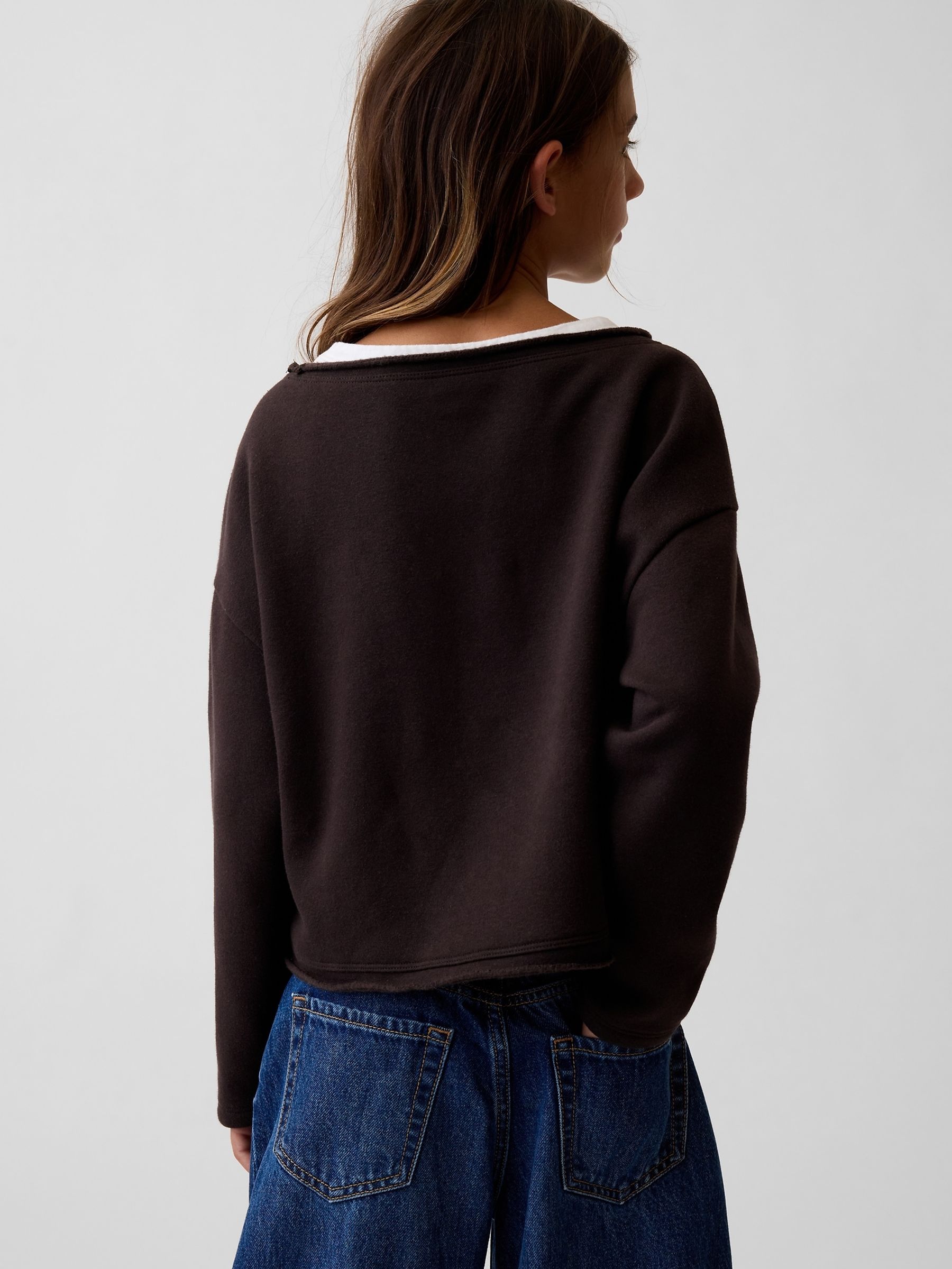 Brown Check Vintage Soft Rolled Neck Off-Shoulder Logo Sweatshirt - Image 2 of 5