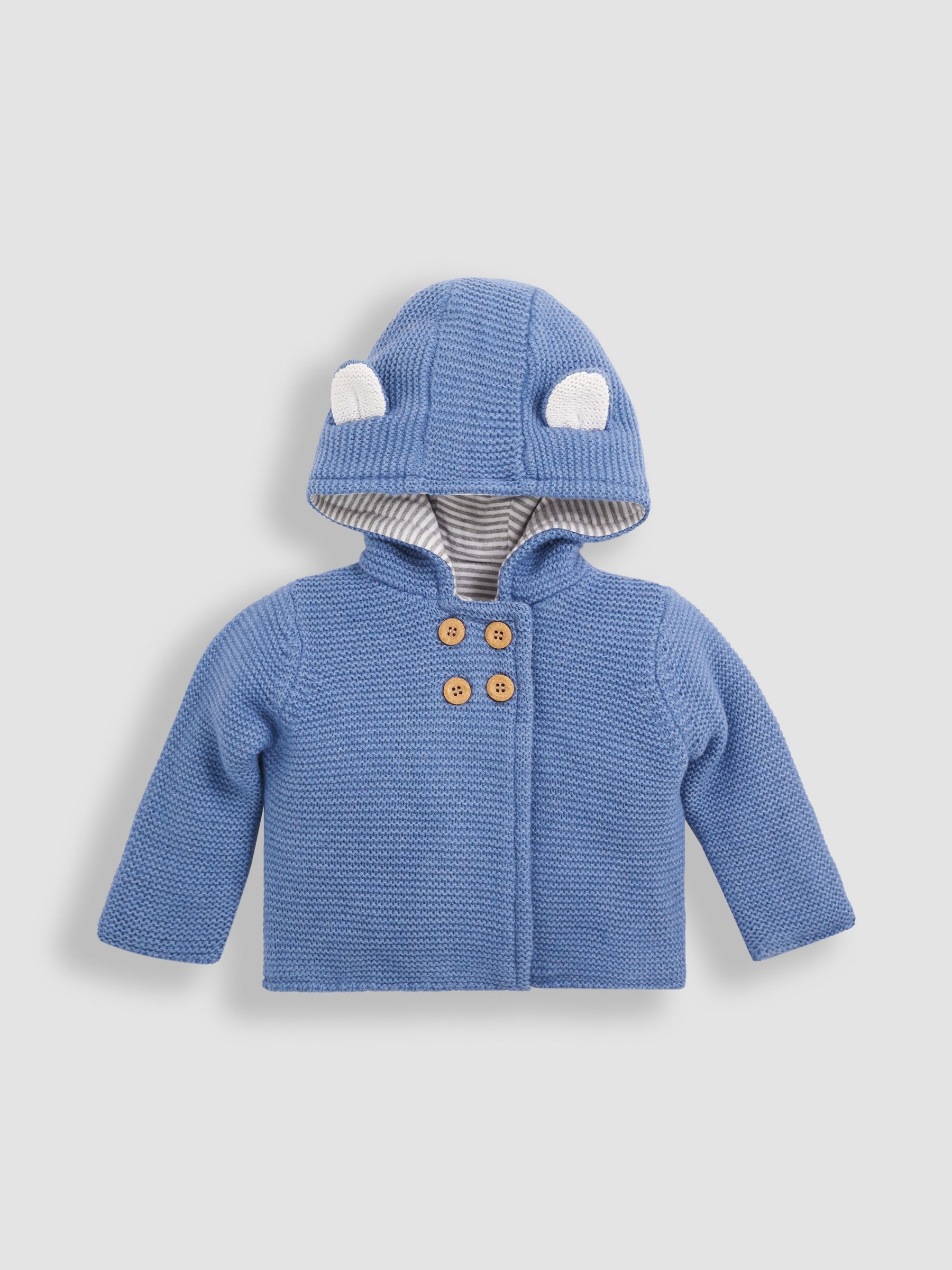 Denim Blue Bear Hooded Baby Cardigan - Image 1 of 4