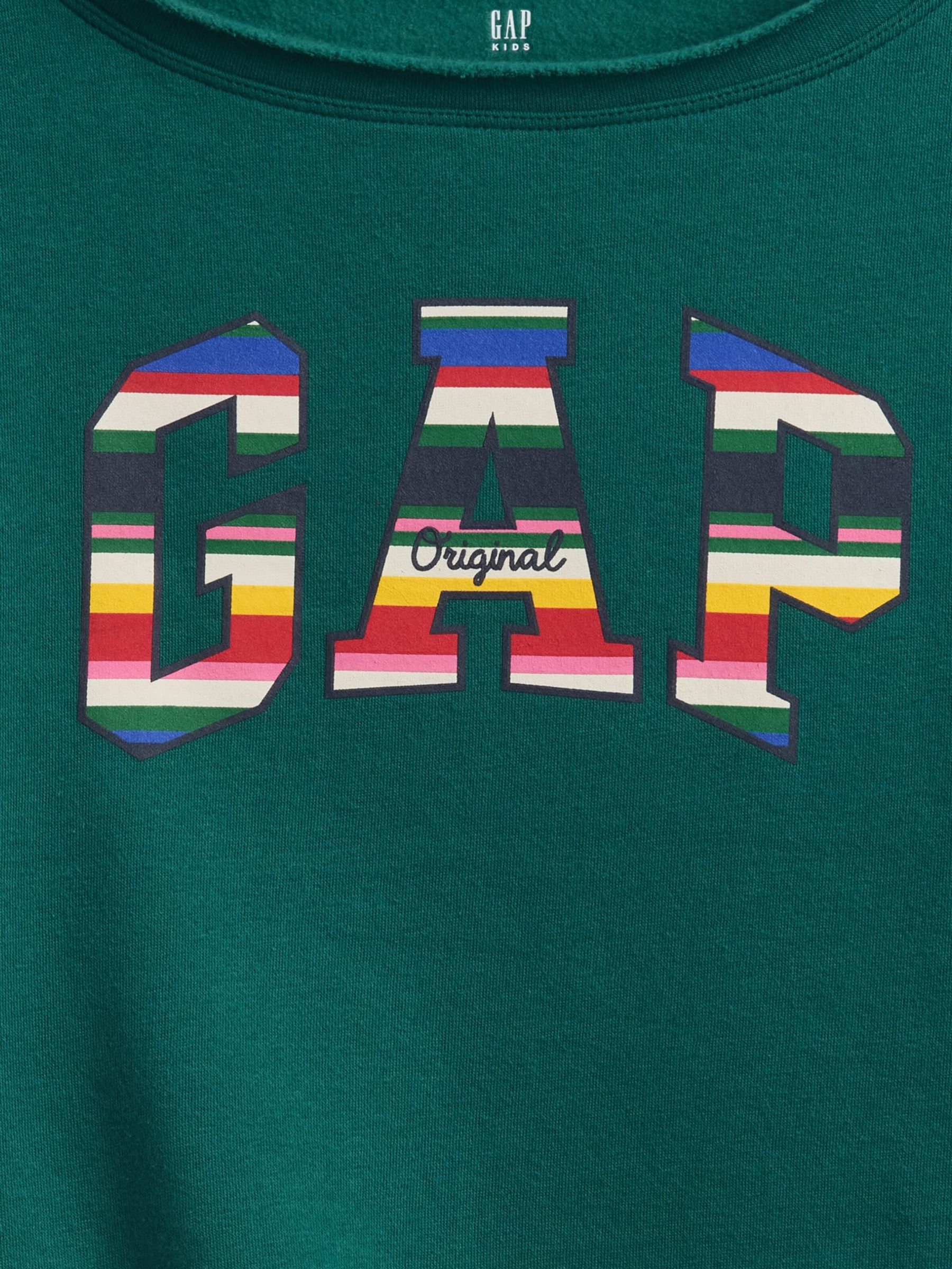 Green & Mulit Stripe Vintage Soft Rolled Neck Off-Shoulder Logo Sweatshirt - Image 5 of 5