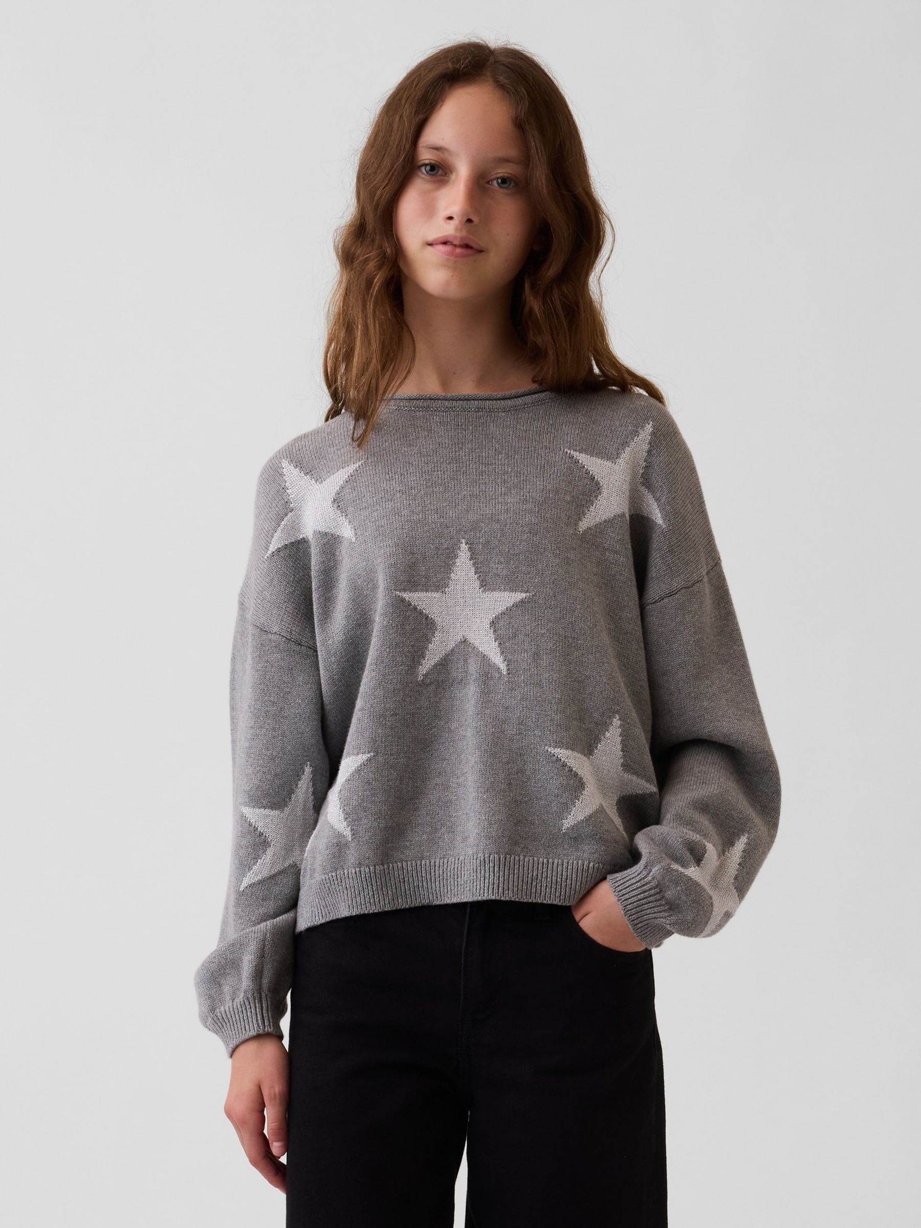 Grey Star Oversized Rolled Neck Jumper - Image 1 of 5 Grey Star Oversized Rolled Neck Jumper - Image 1 of 5