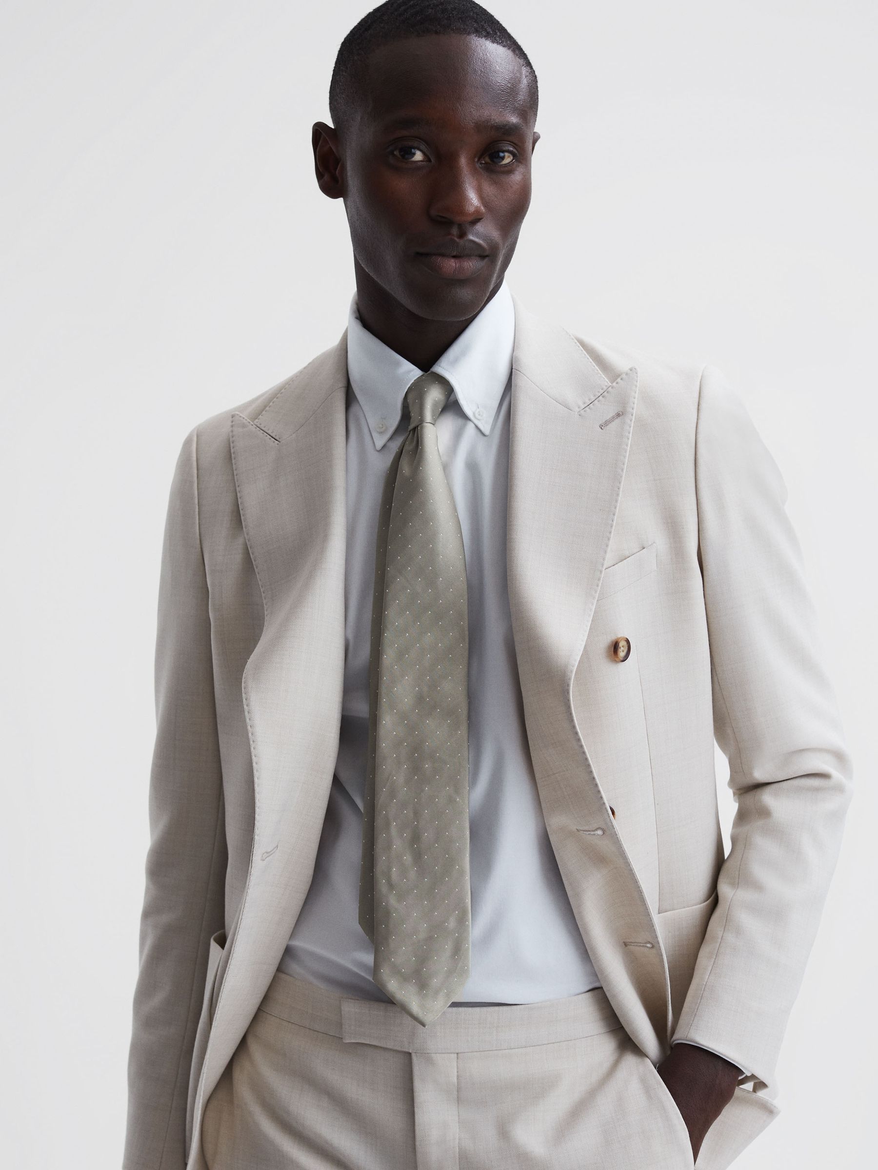 Polka Dot Silk Tie in Champagne - Image 2 of 5