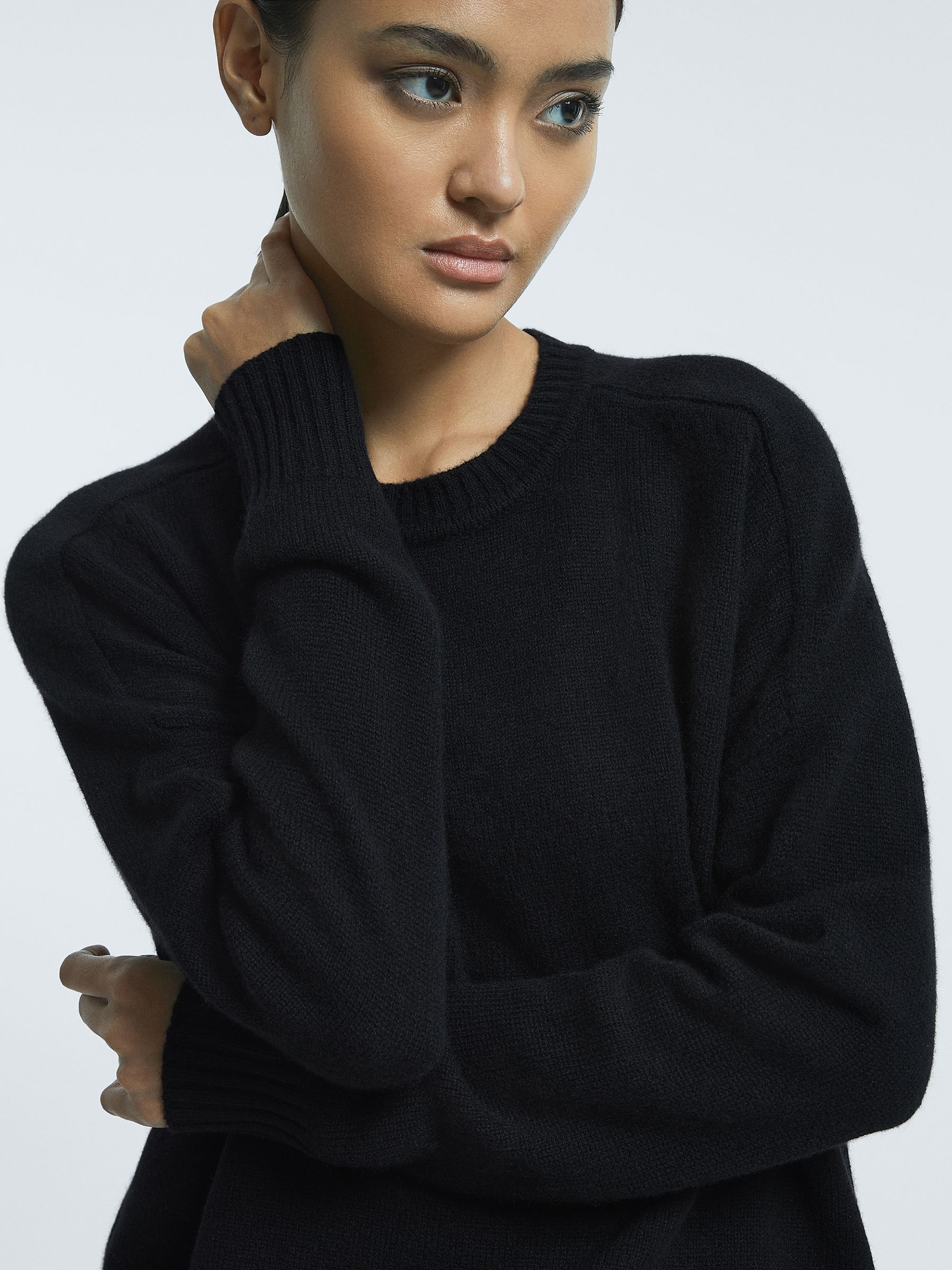 Cashmere Crew Neck Jumper in Black - Image 1 of 5