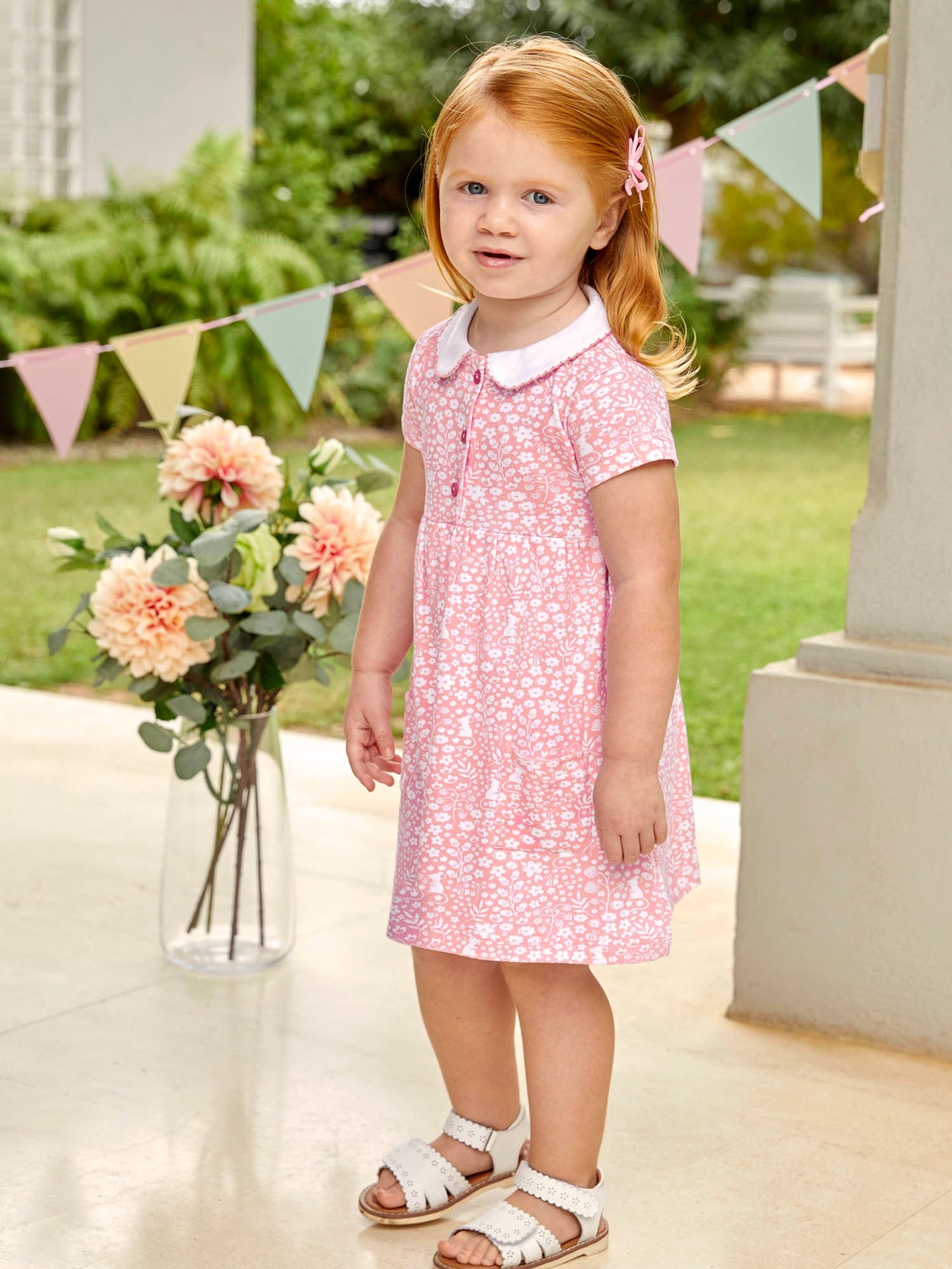 Pale Pink Mouse Floral Print With Pet In Pocket Peter Pan Dress - Image 1 of 6