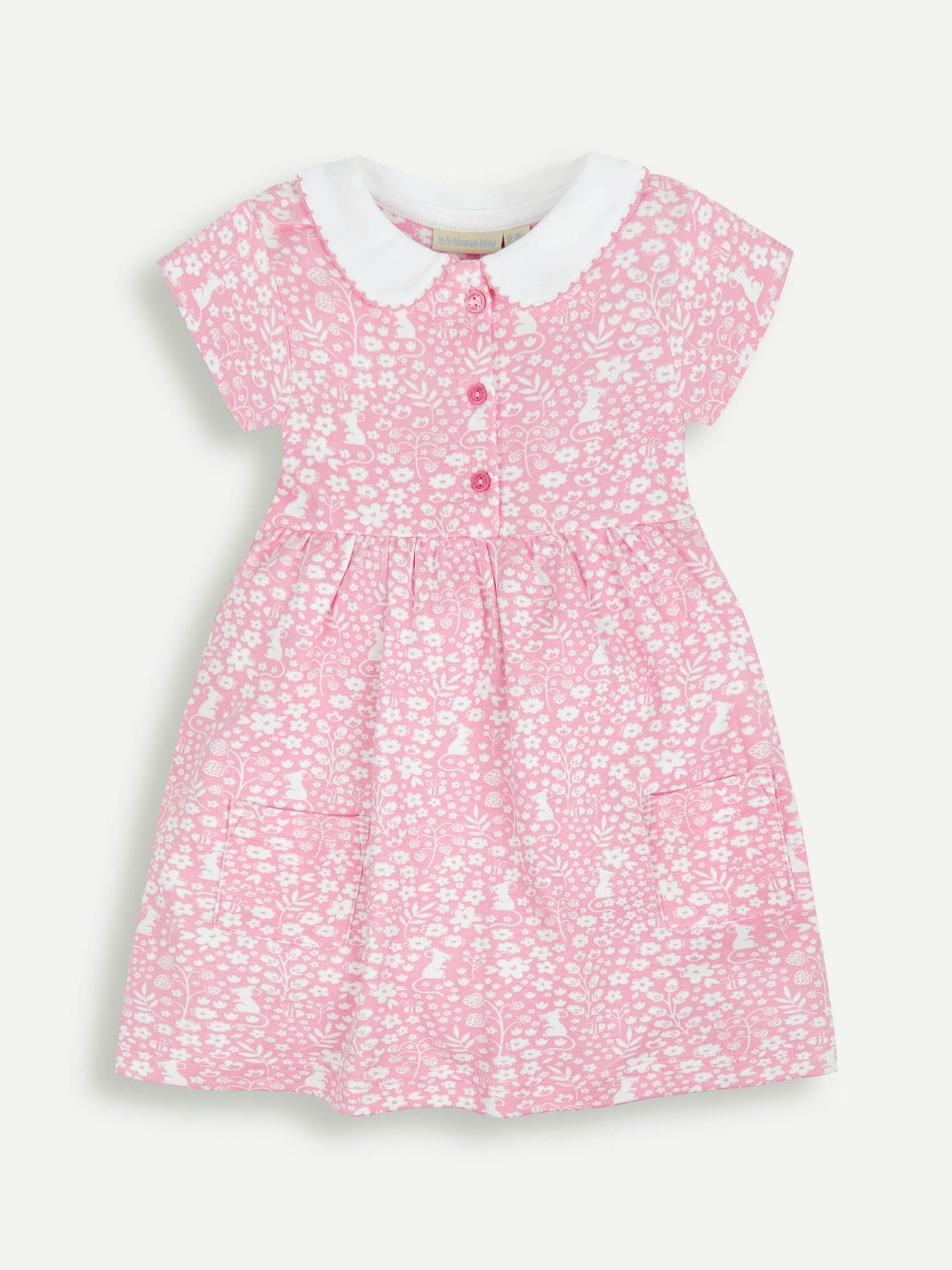 Pale Pink Mouse Floral Print With Pet In Pocket Peter Pan Dress - Image 4 of 6