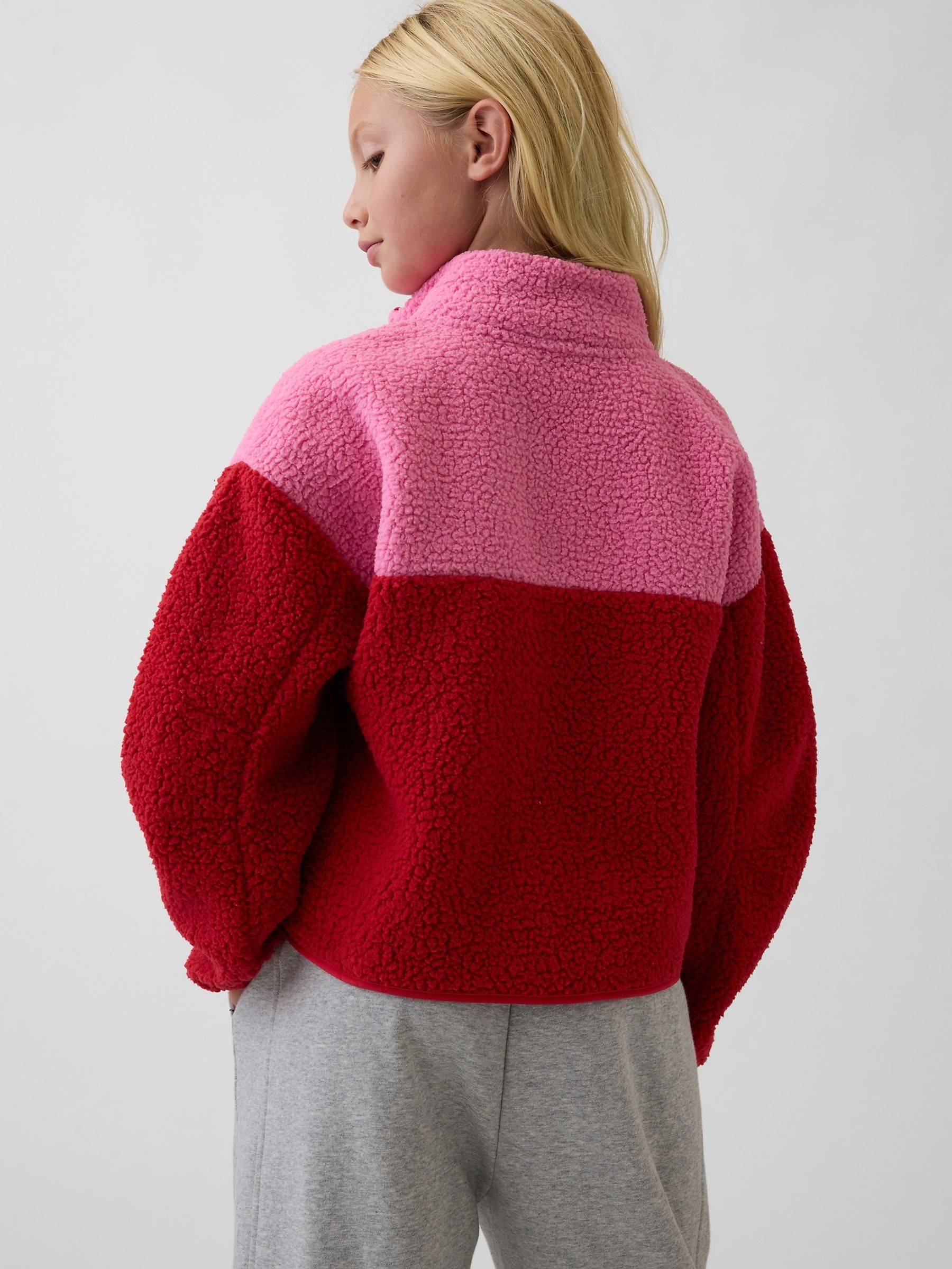 Red & Pink Sherpa Quarter-Zip Fleece - Image 2 of 4