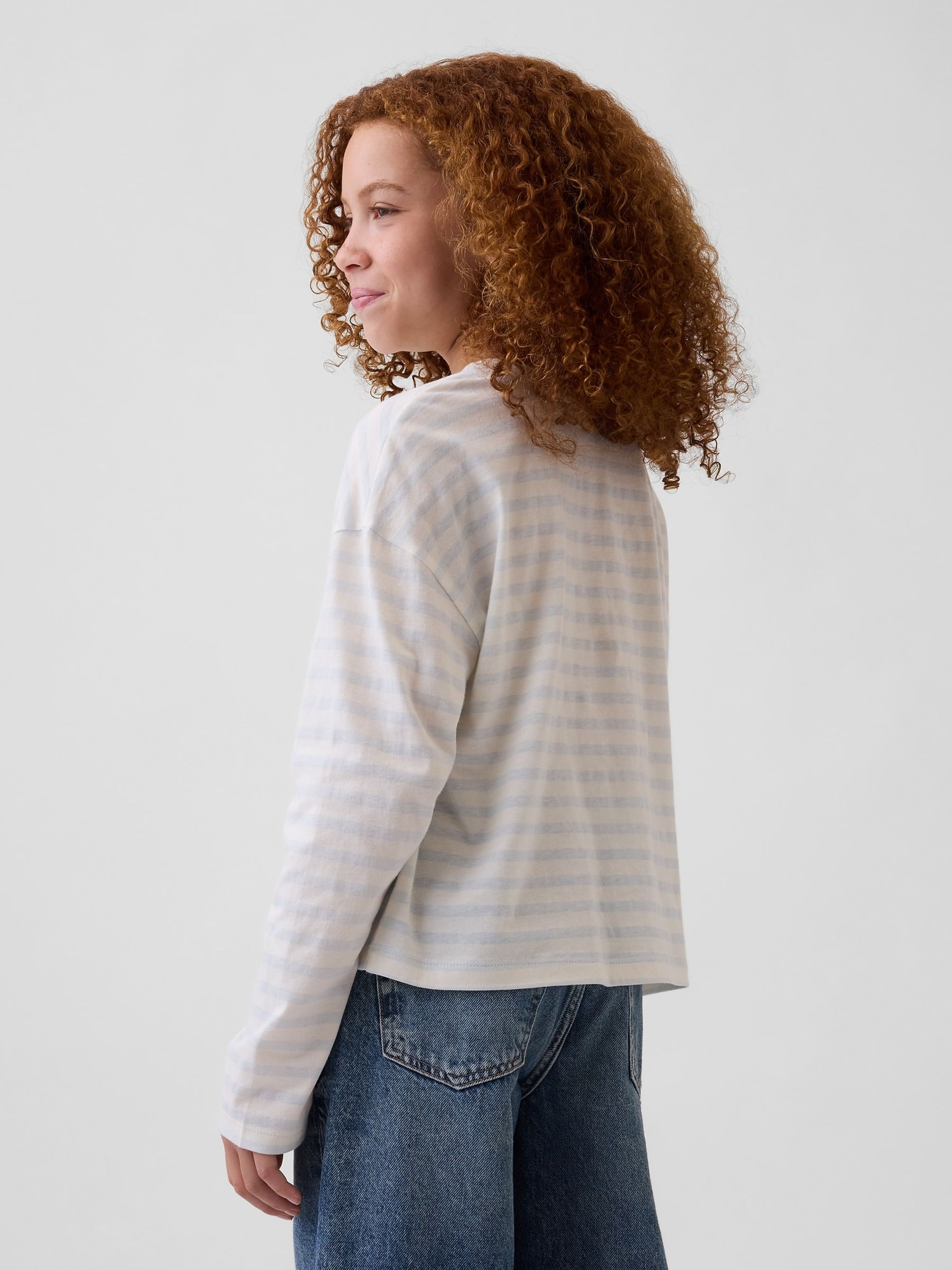 White & Blue Stripe Oversized Long Sleeve T-Shirt - Image 2 of 4