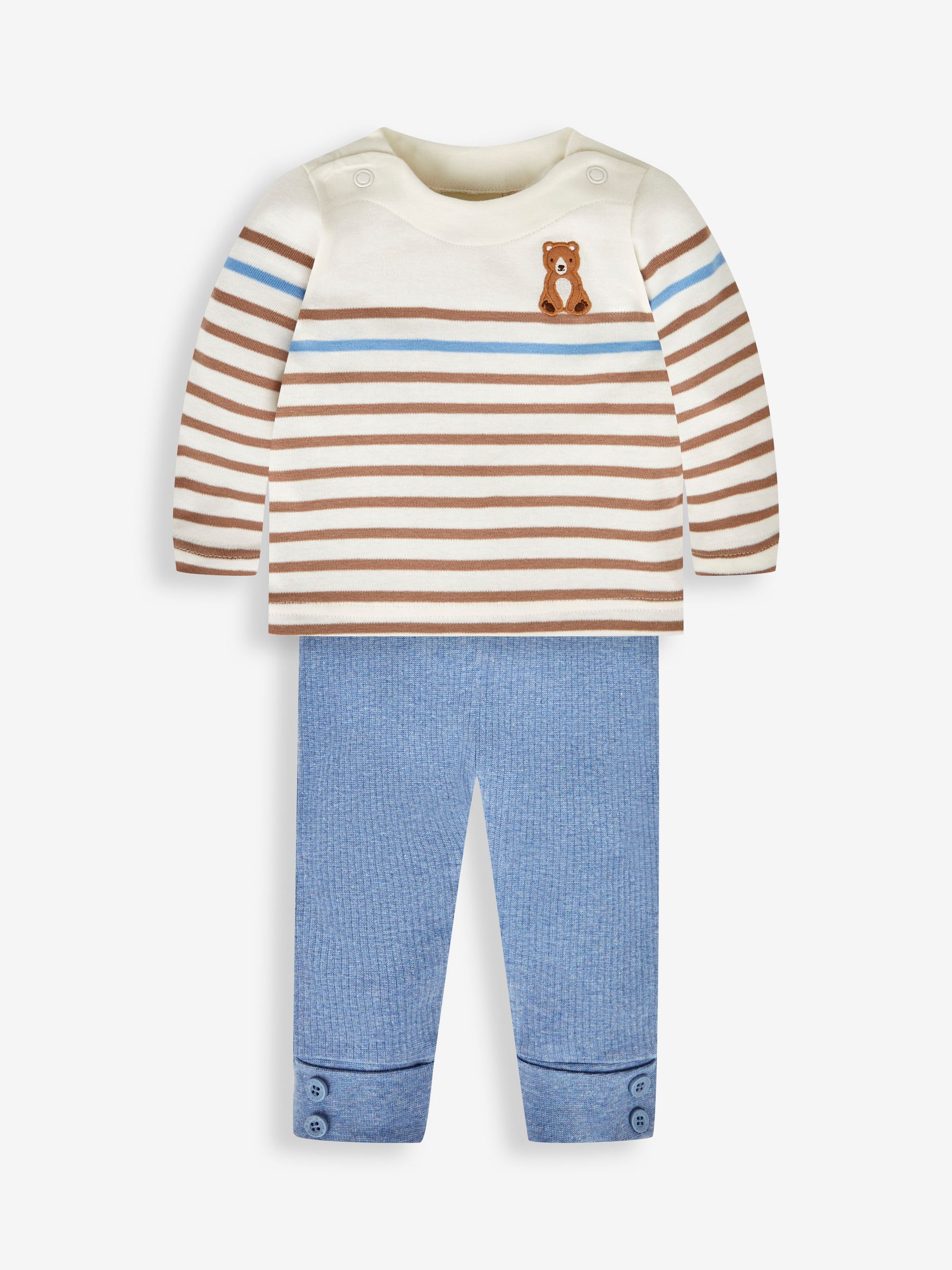 Blue Boys' Bear Embroidered Breton Top & Cosy Trousers Baby Set - Image 1 of 5