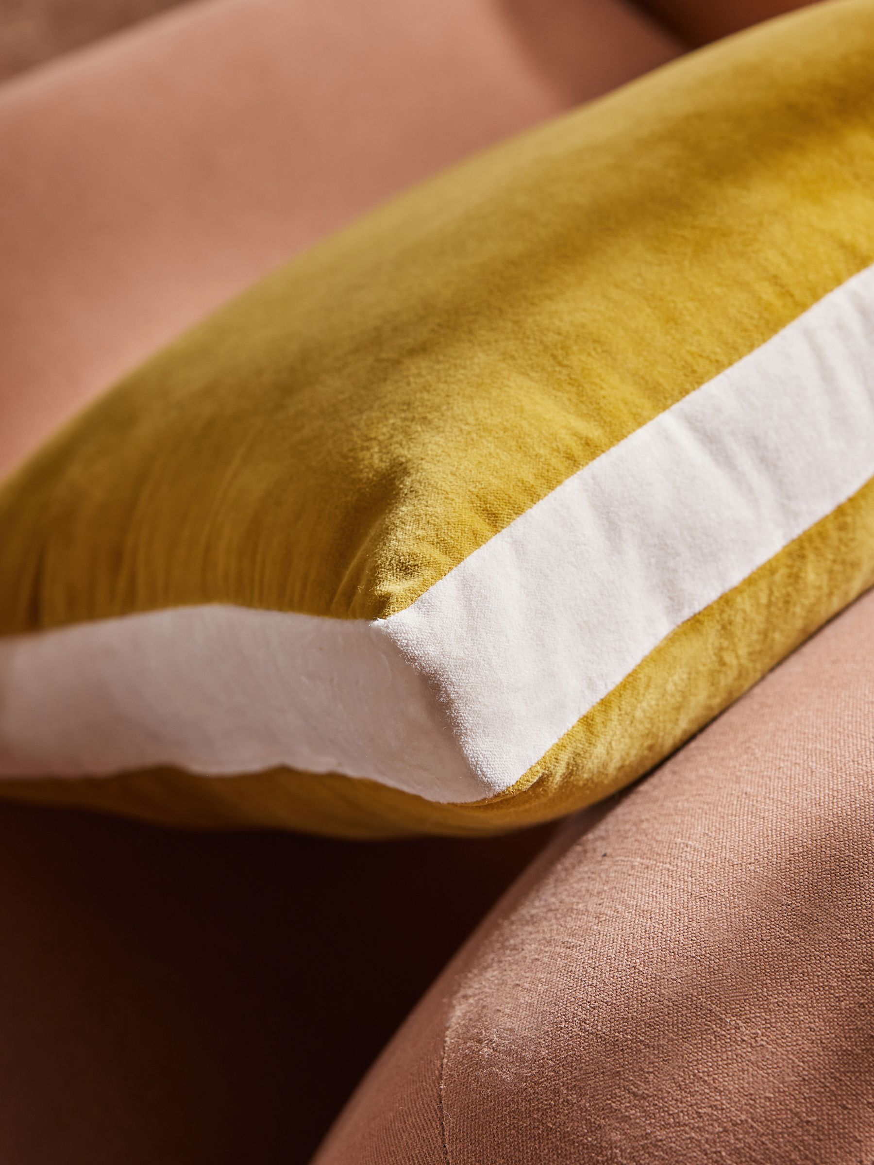 Petra Cotton Velvet Boxy Cushion in Ochre - Image 2 of 4 Petra Cotton Velvet Boxy Cushion in Ochre - Image 2 of 4