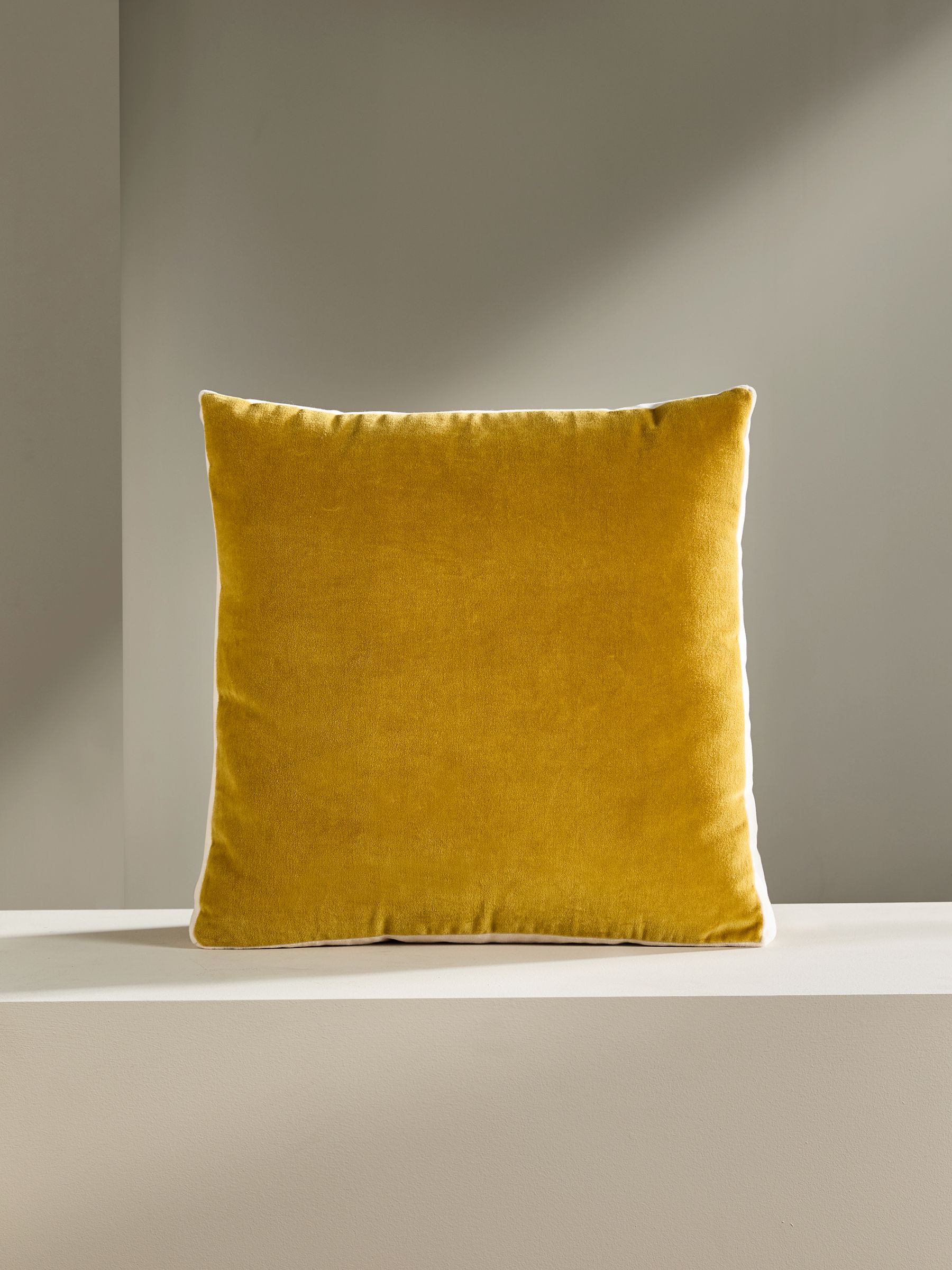 Petra Cotton Velvet Boxy Cushion in Ochre - Image 3 of 4