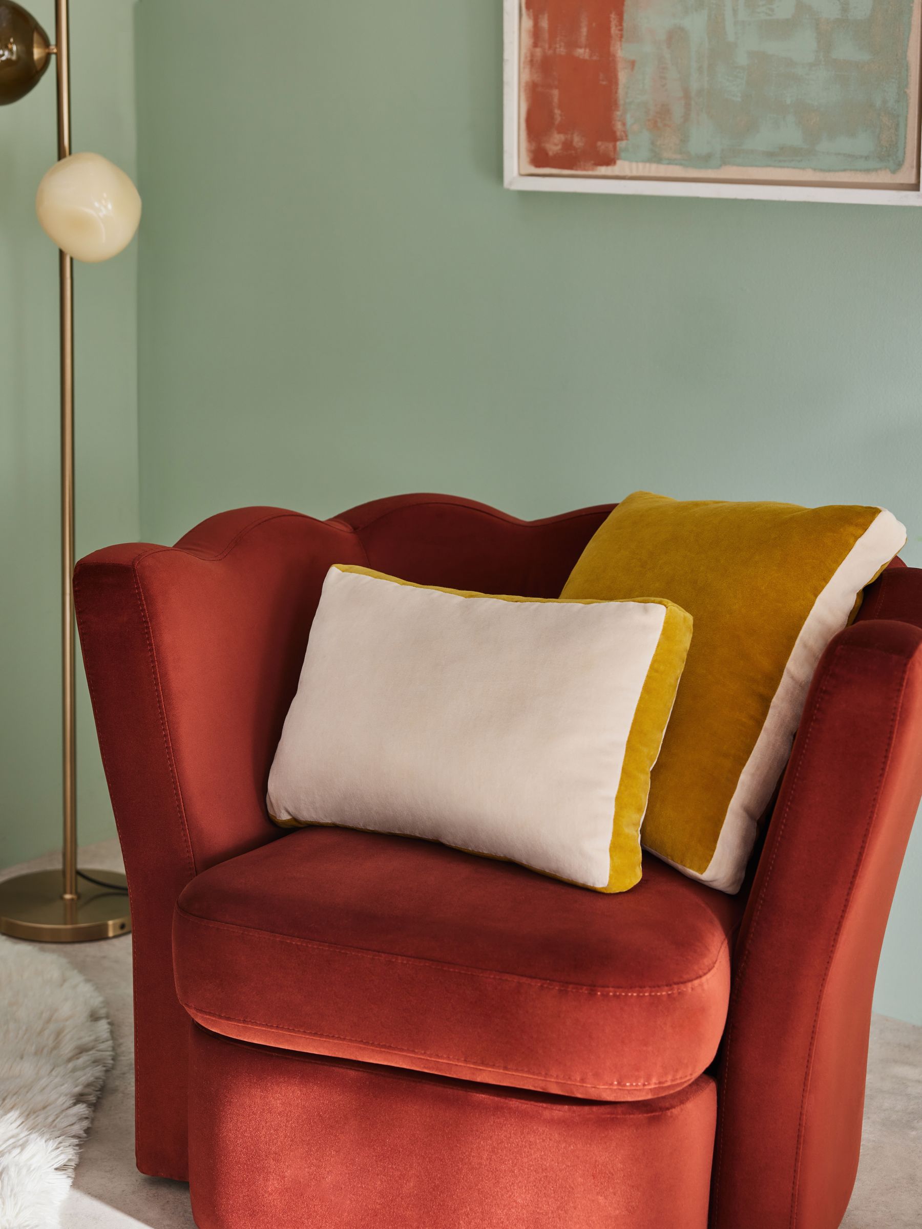 Petra Cotton Velvet Boxy Cushion in Cream - Image 3 of 4