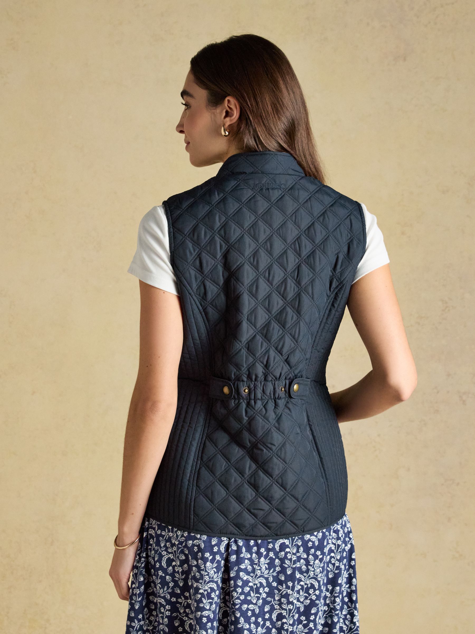 Minx Navy Blue Showerproof Diamond Quilted Gilet | Joules