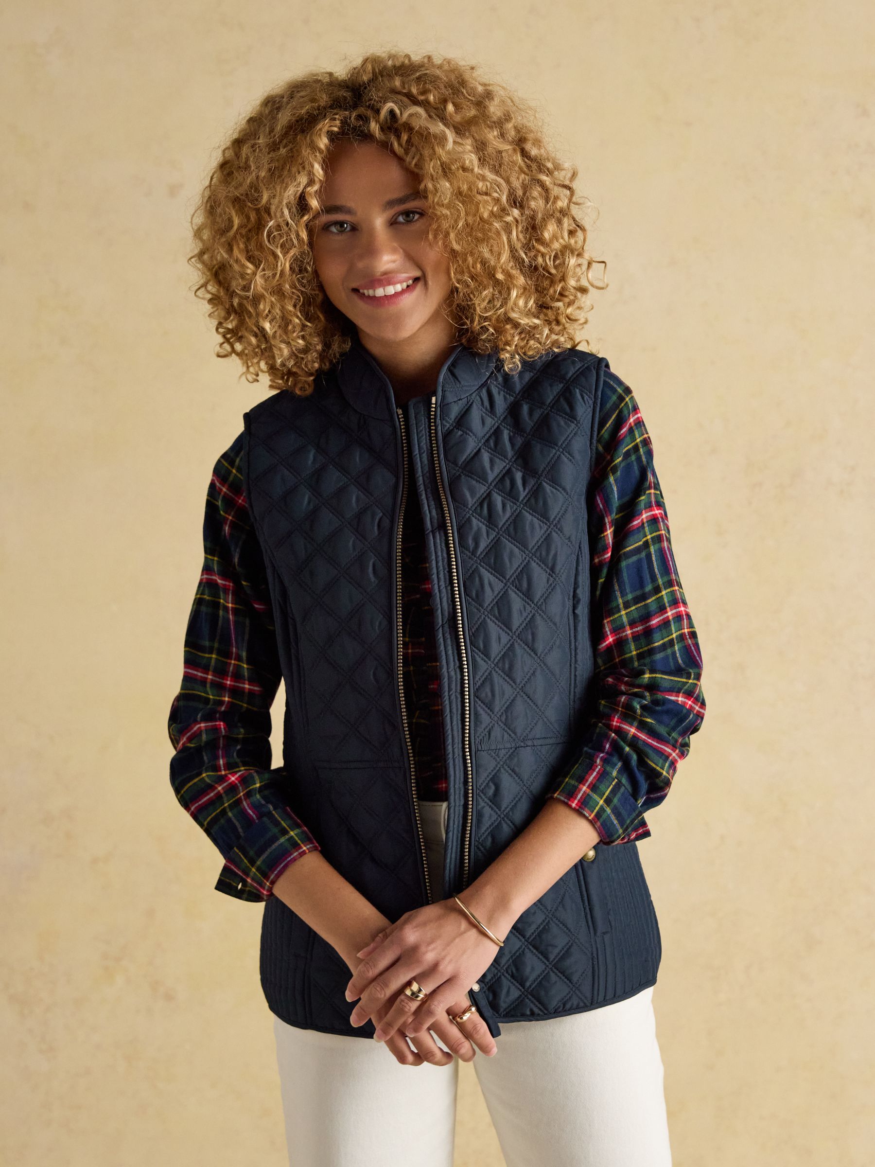 Minx Navy Blue Showerproof Diamond Quilted Gilet | Joules