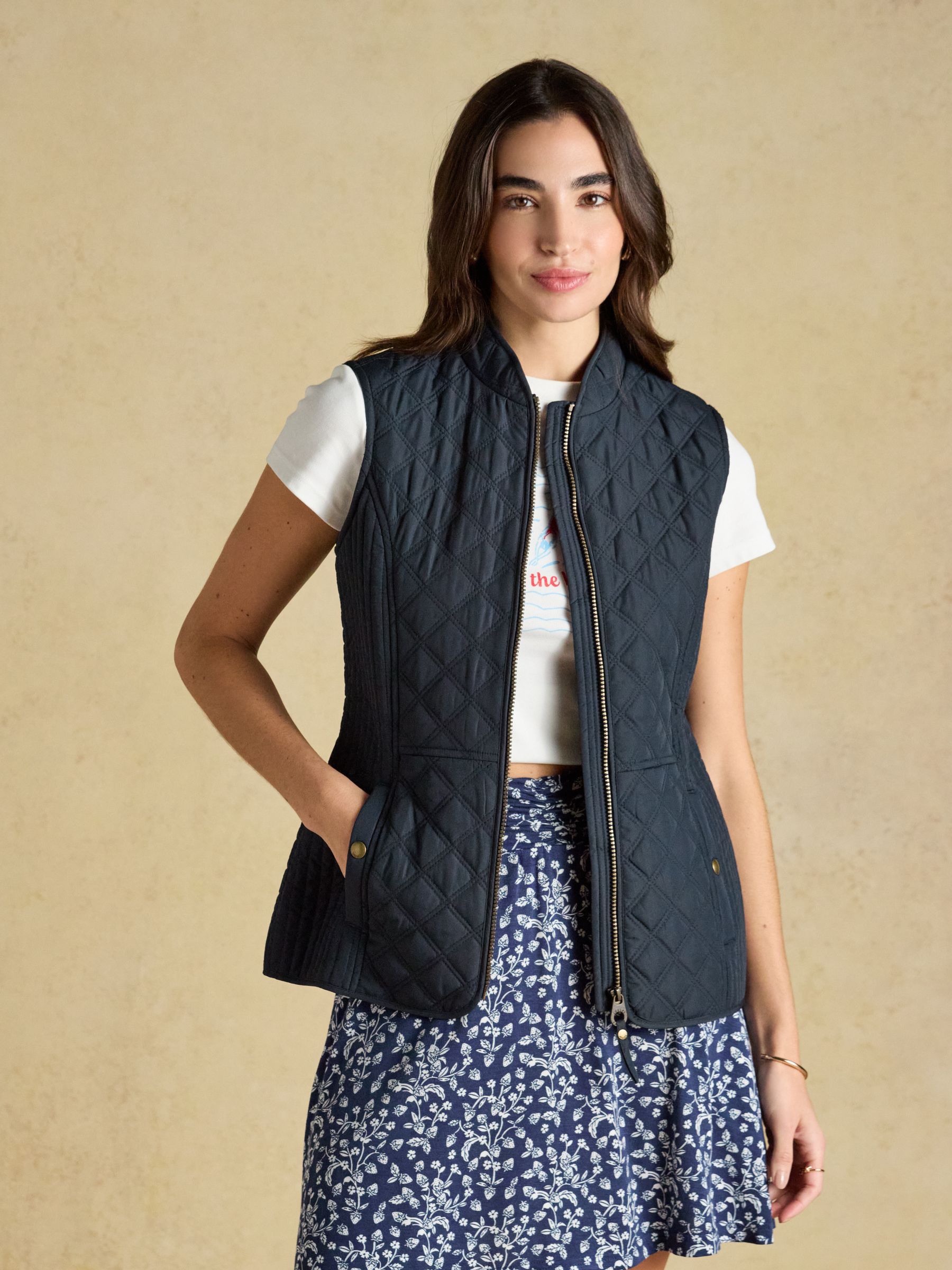 Minx Navy Blue Showerproof Diamond Quilted Gilet | Joules