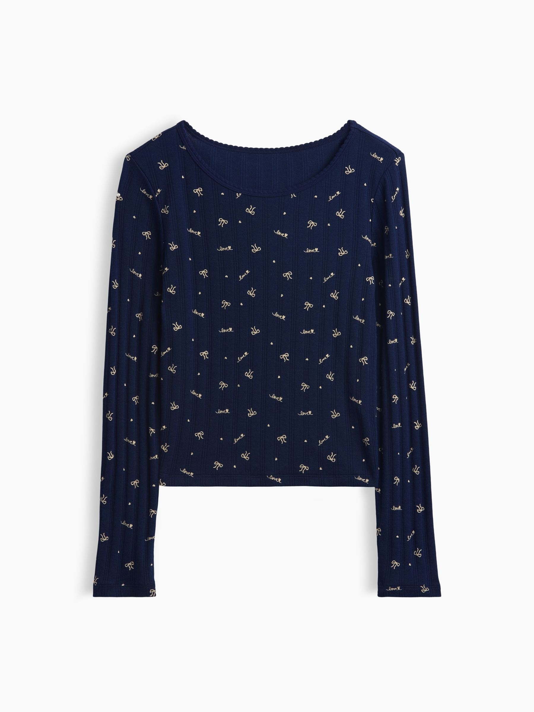 Navy Bow Pointelle Long Sleeve T-Shirt - Image 3 of 4