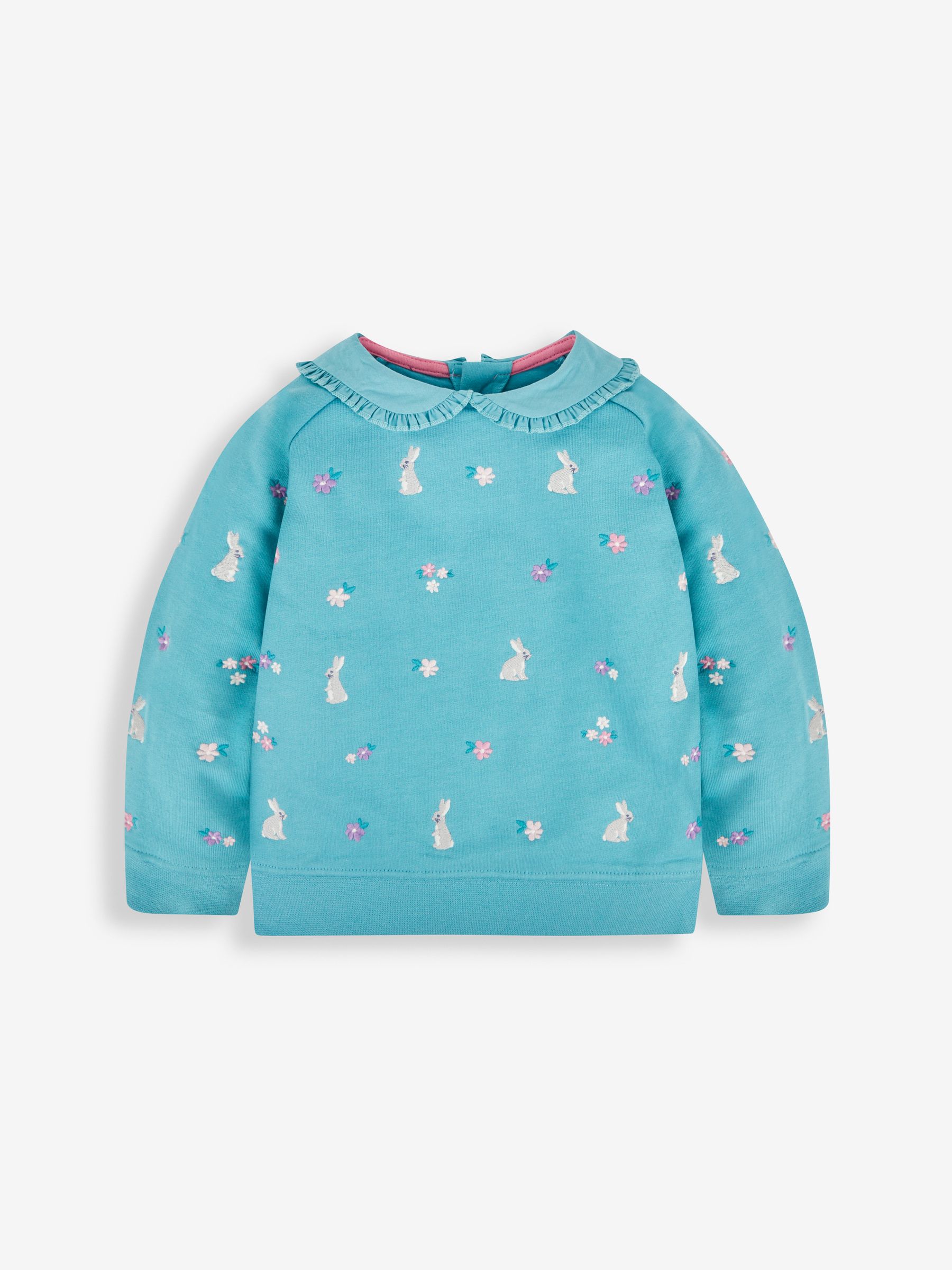 Duck Egg Girls' Bunny Embroidered Sweatshirt With Collar - Image 1 of 3