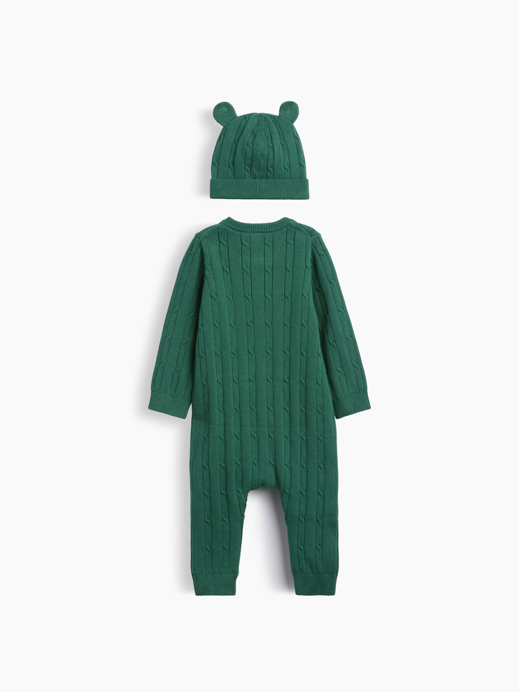 Green Cable Knitted Zip-Up All in One & Hat Set - Image 2 of 2