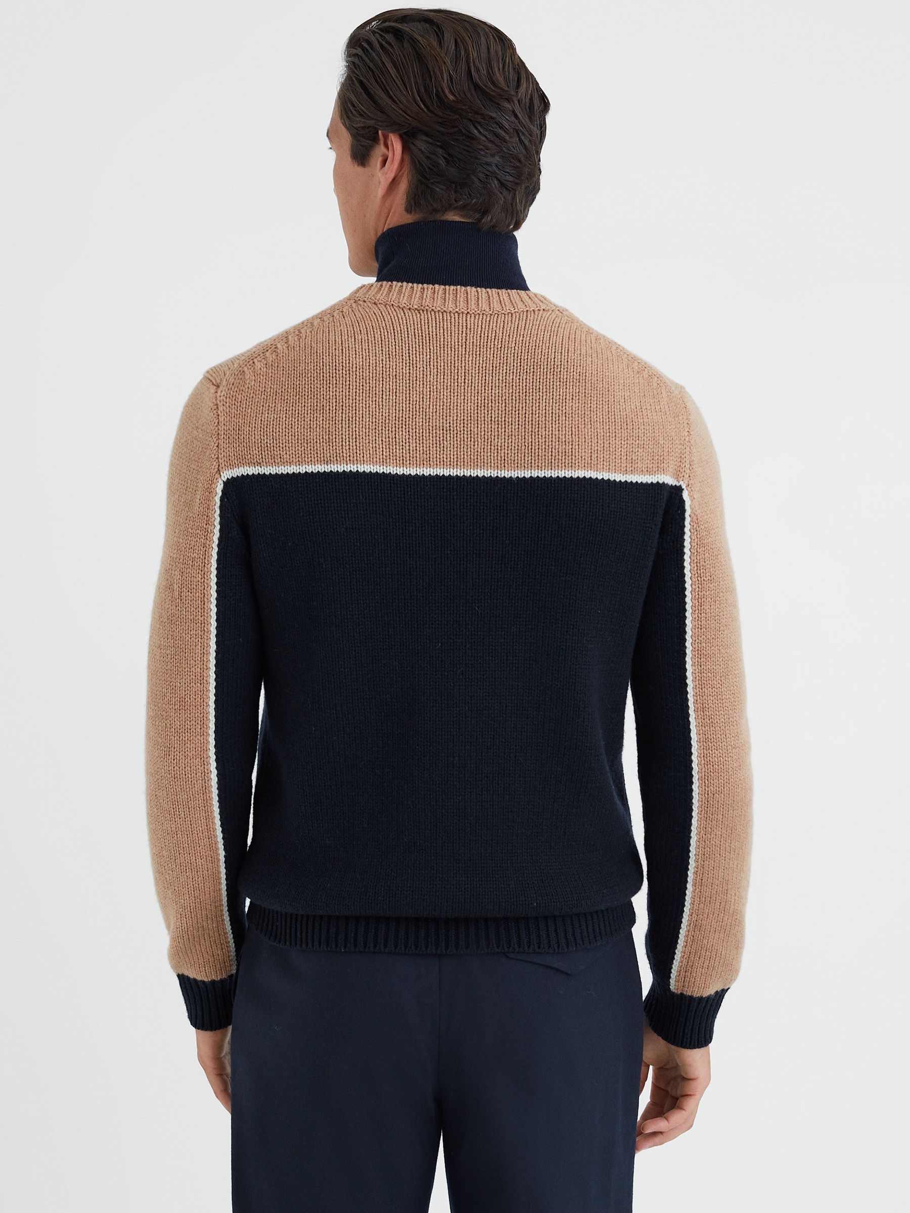 Fairisle Pattern Crew Neck Jumper in Navy/Camel - Image 4 of 4