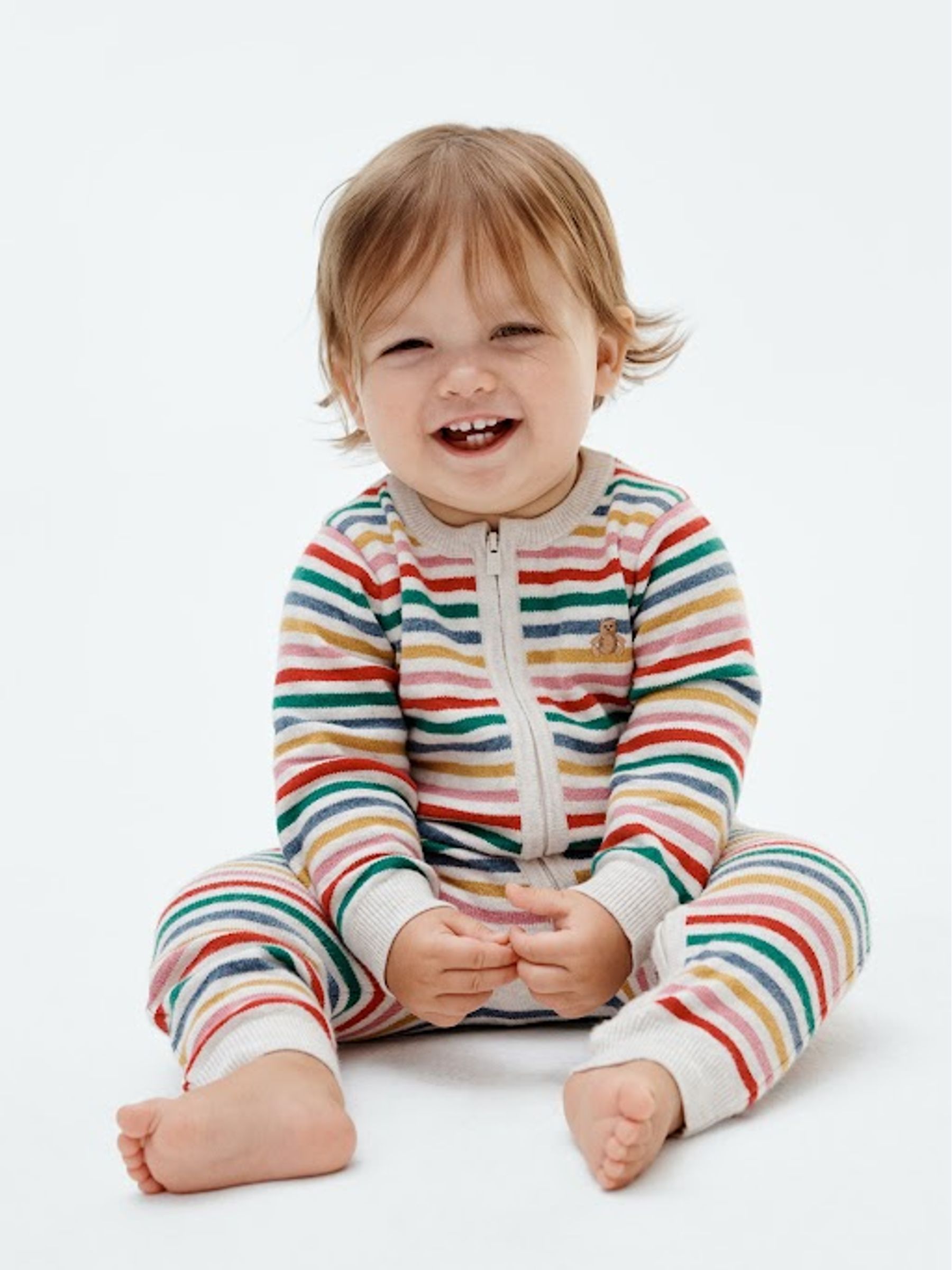 Multi Stripe CashSoft Knitted Zip-Up Baby All-In-One - Image 1 of 3