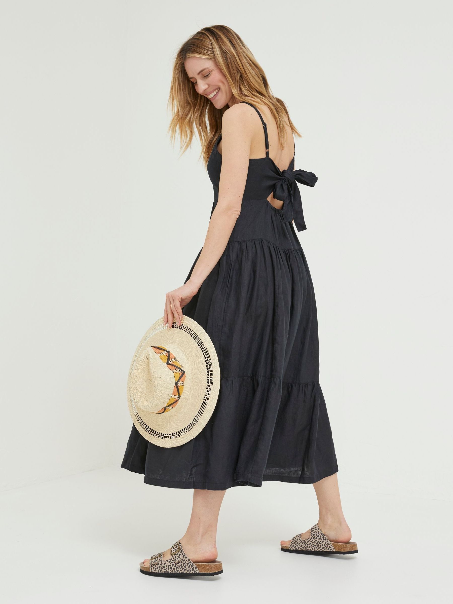 fat face black linen dress Black Linen Julien Midi Dress
