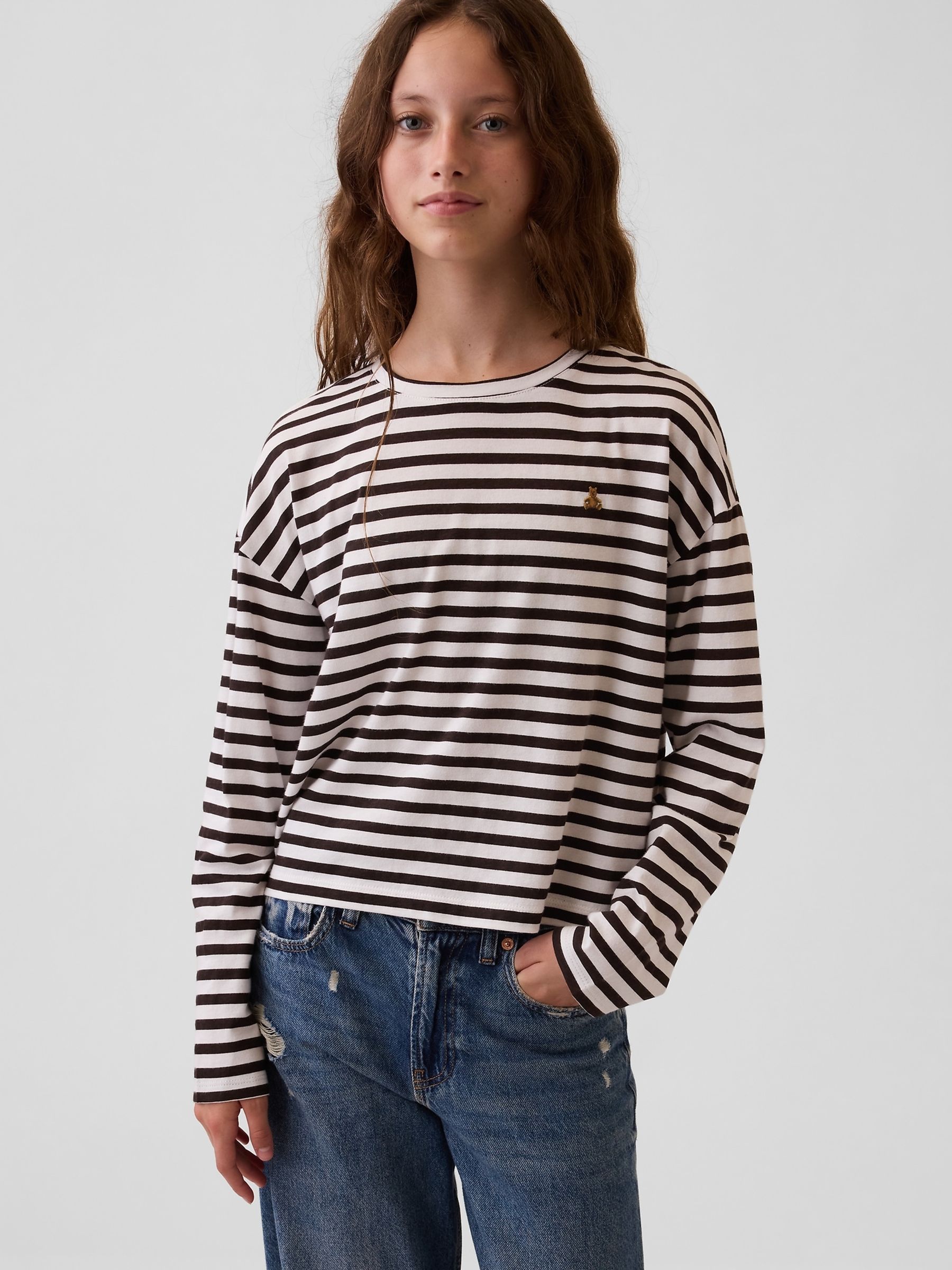 Brown Stripe Oversized Long Sleeve T-Shirt - Image 1 of 4 Brown Stripe Oversized Long Sleeve T-Shirt - Image 1 of 4