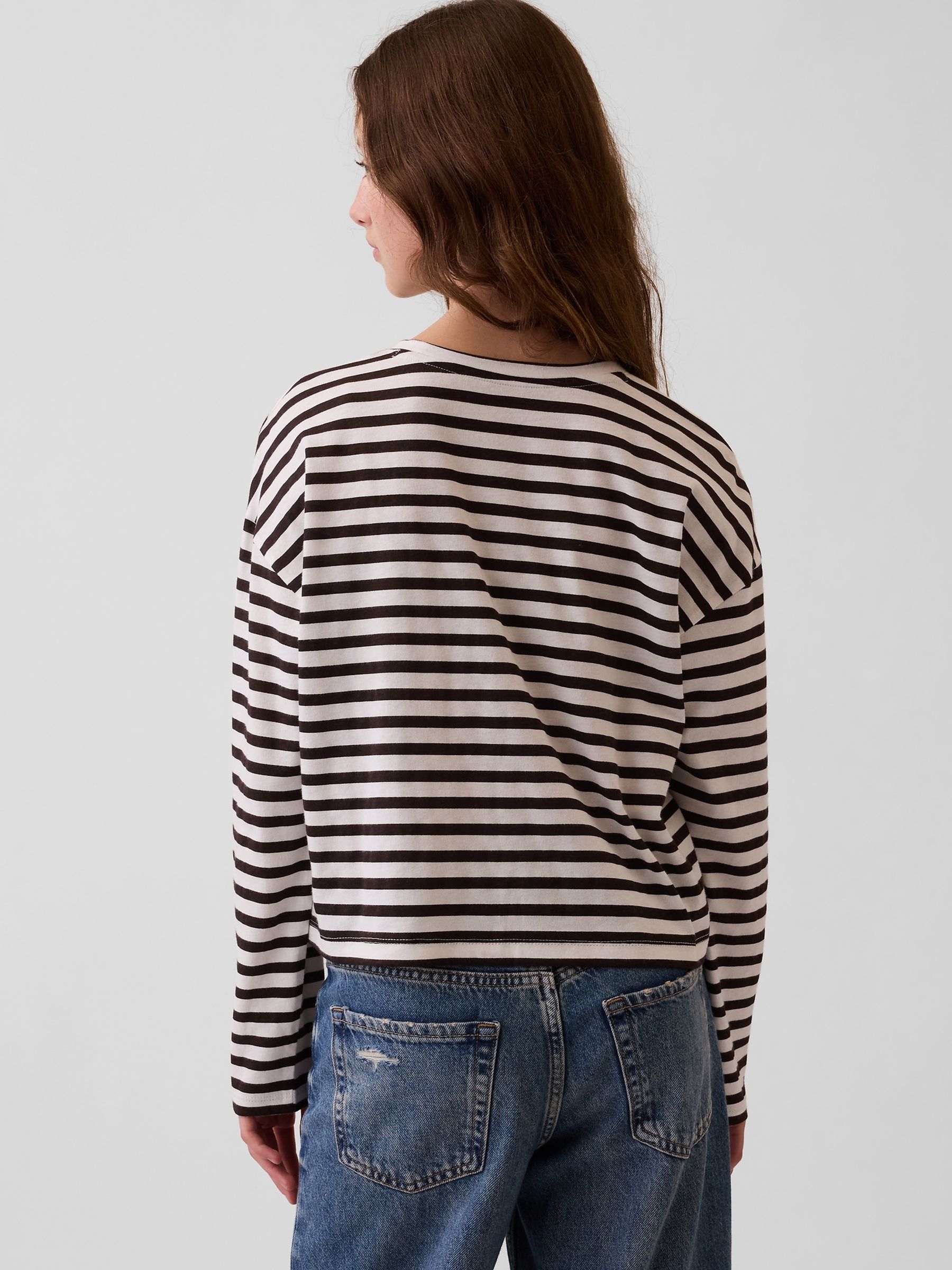 Brown Stripe Oversized Long Sleeve T-Shirt - Image 2 of 4