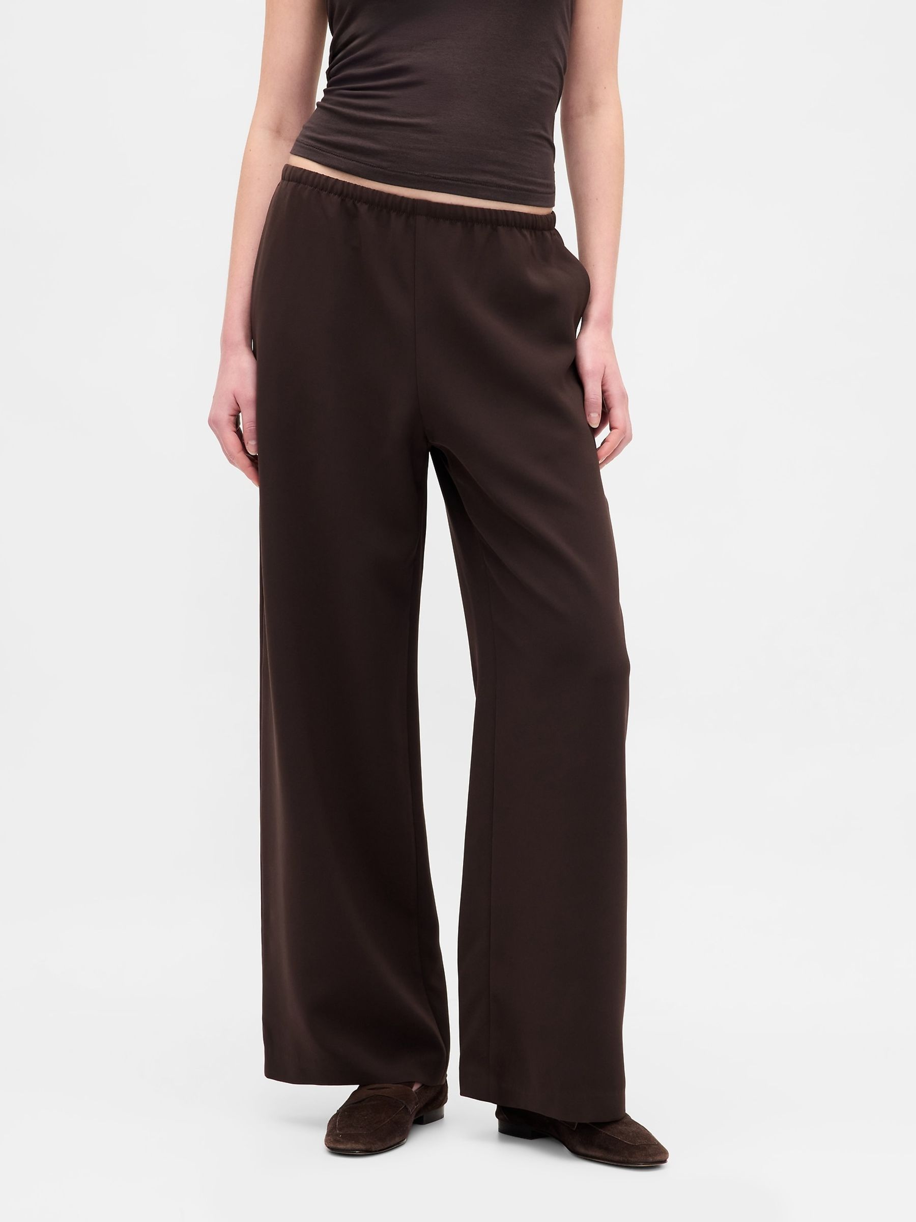 Dark Brown Easy Wide-Leg Trousers - Image 1 of 6